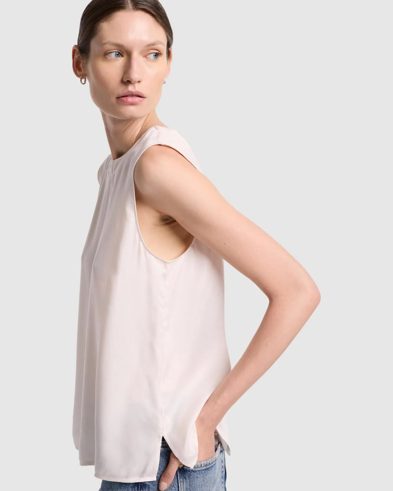 Cupro Sleeveless Top in Milk sold by 7 For All Mankind product image thumbnail 3
