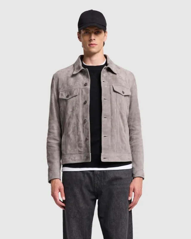Suede Trucker Jacket in Grey sold by 7 For All Mankind