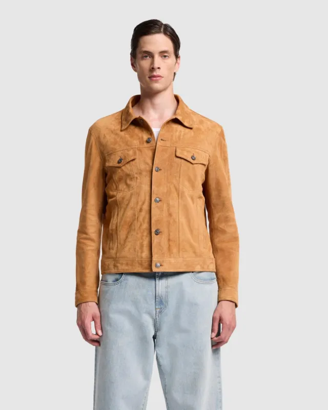 Suede Trucker Jacket in Biscuit sold by 7 For All Mankind