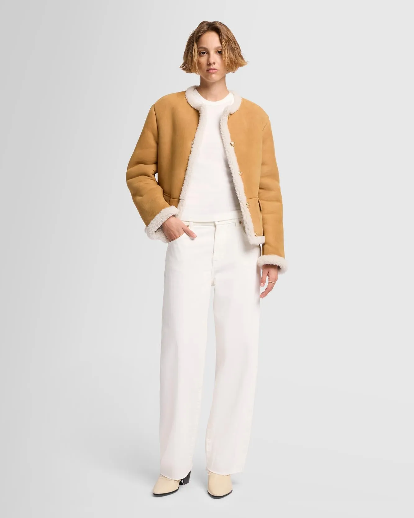 Cropped Shearling Jacket in Porcini sold by 7 For All Mankind product image thumbnail 2