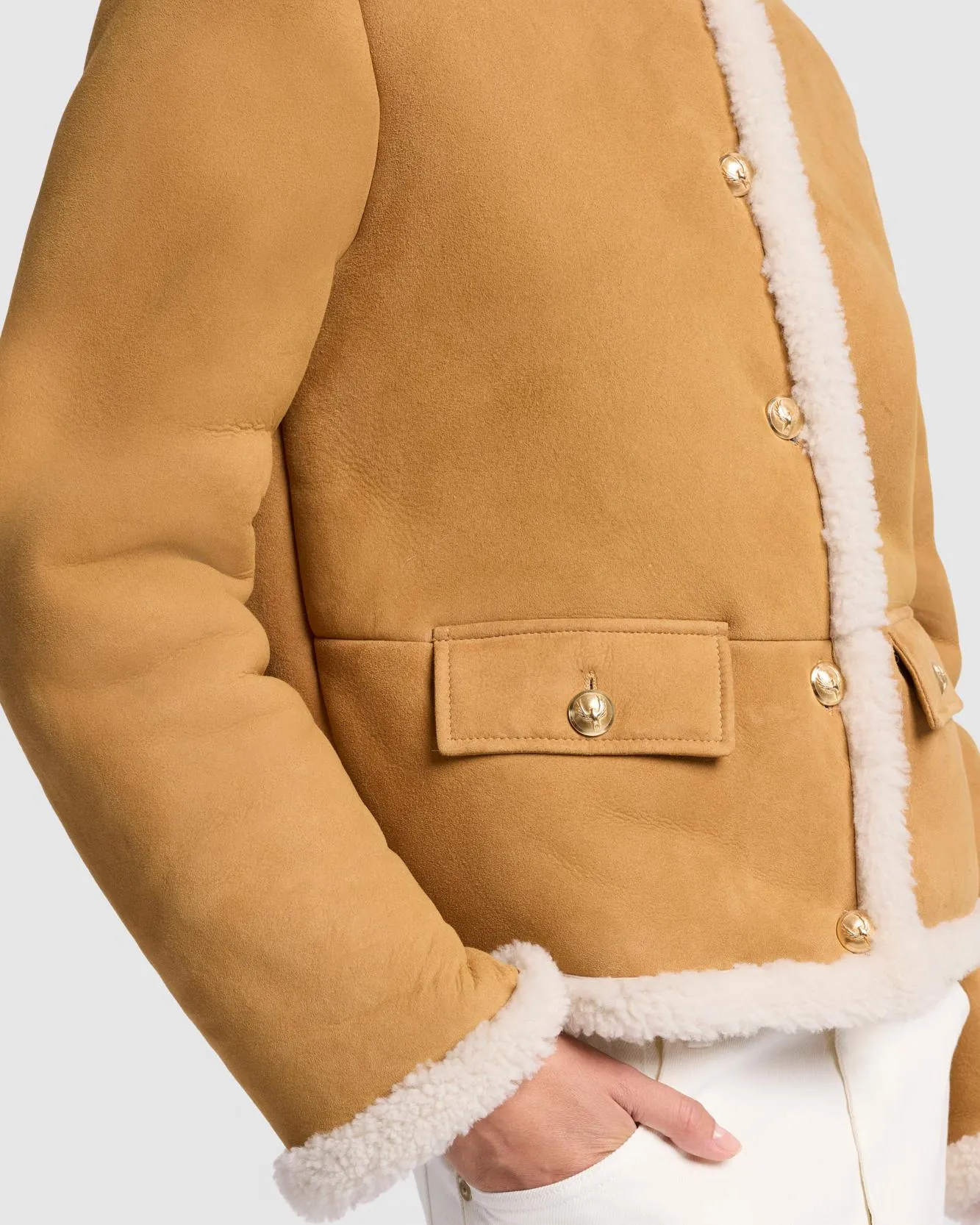 Cropped Shearling Jacket in Porcini sold by 7 For All Mankind product image thumbnail 3