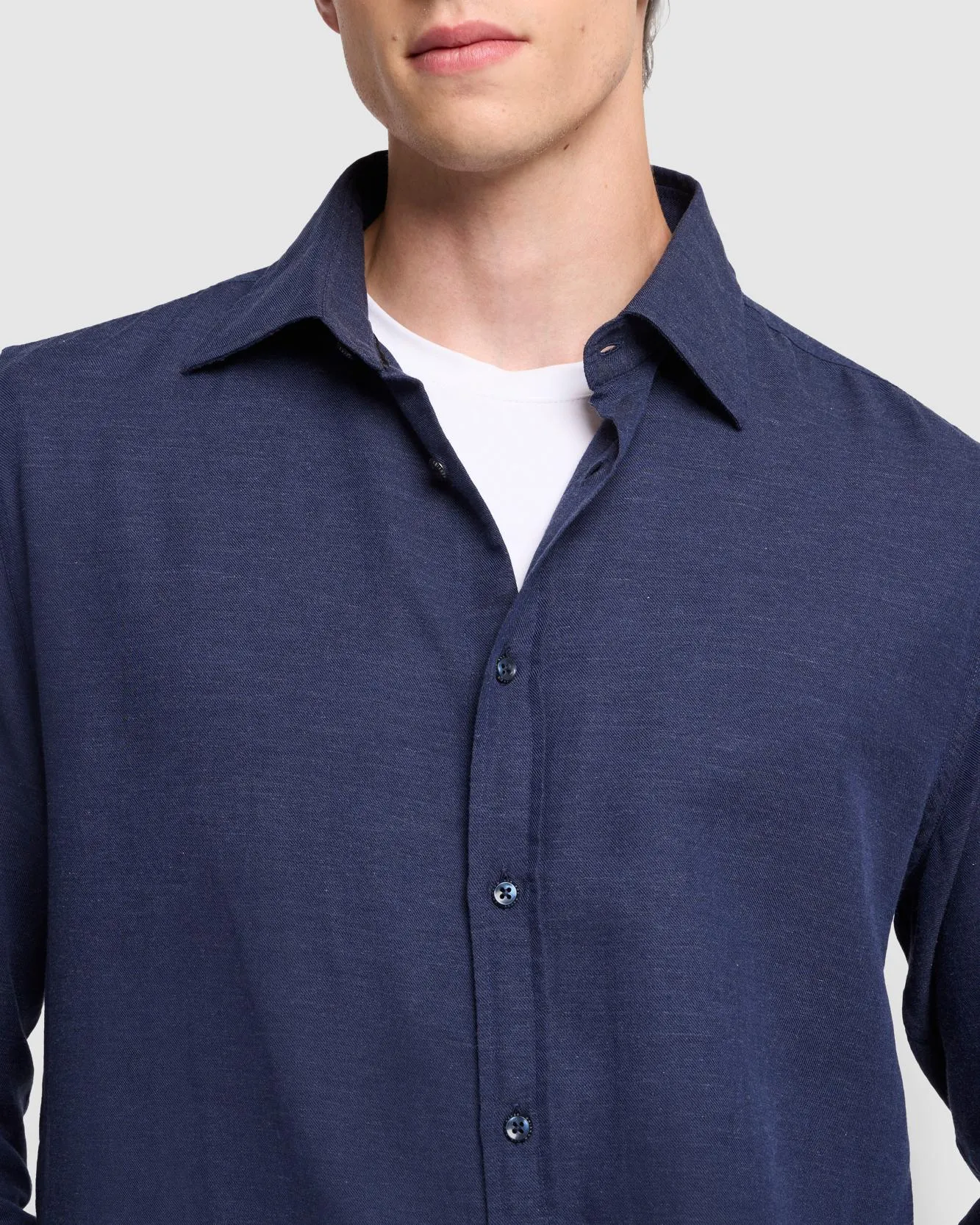 Cotton-Cashmere Button Up Shirt in Navy sold by 7 For All Mankind product image thumbnail 3