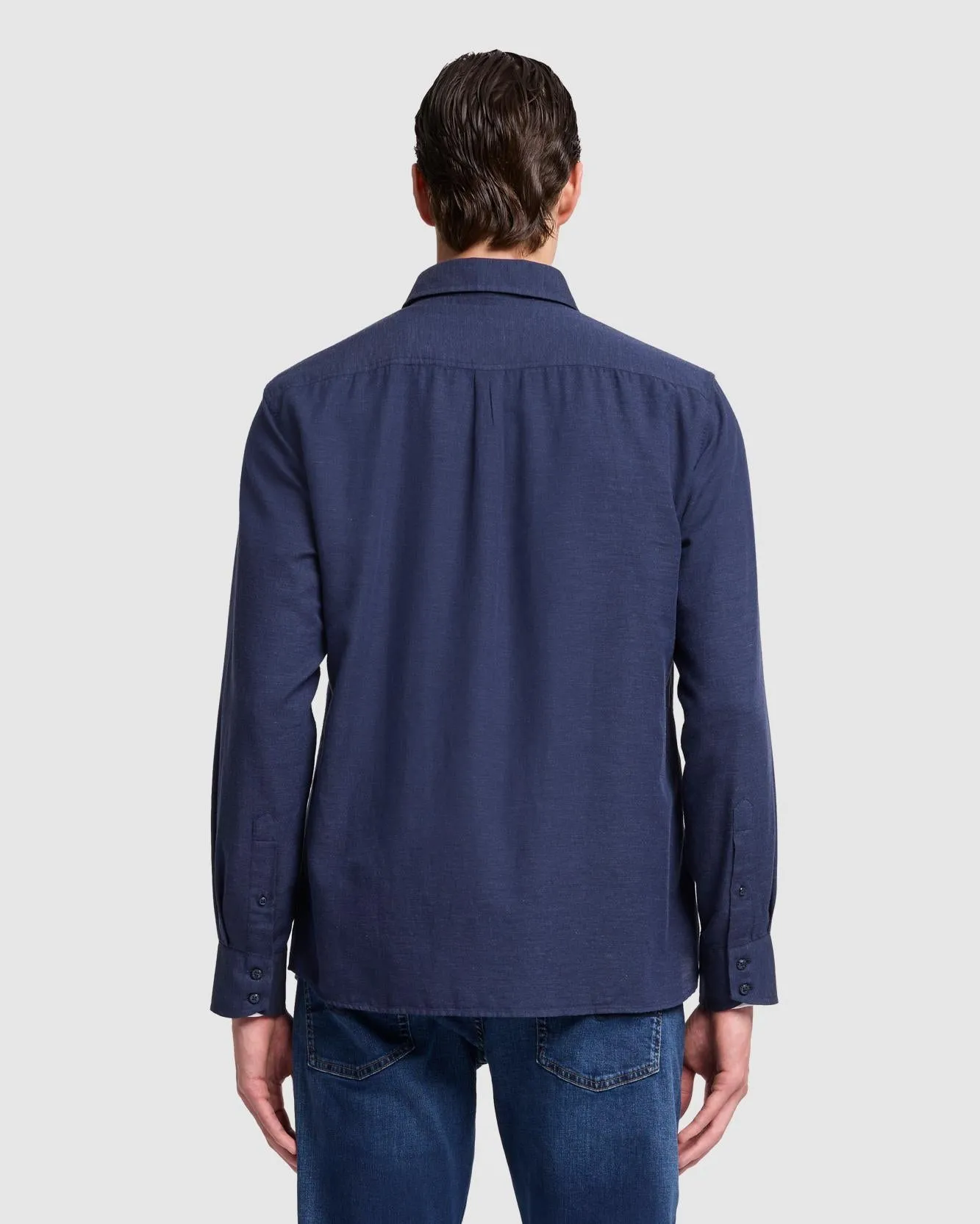 Cotton-Cashmere Button Up Shirt in Navy sold by 7 For All Mankind product image thumbnail 4