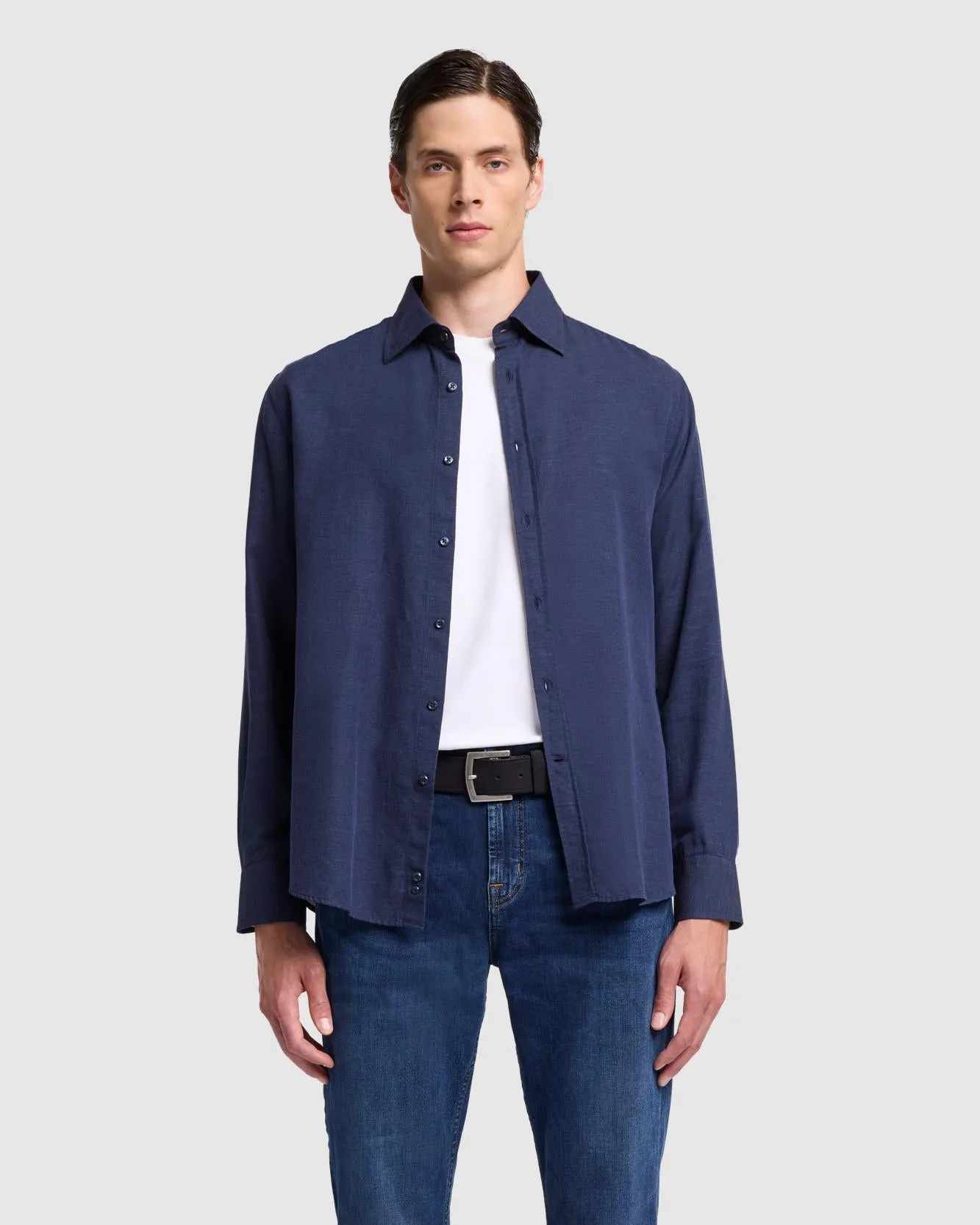 Cotton-Cashmere Button Up Shirt in Navy sold by 7 For All Mankind