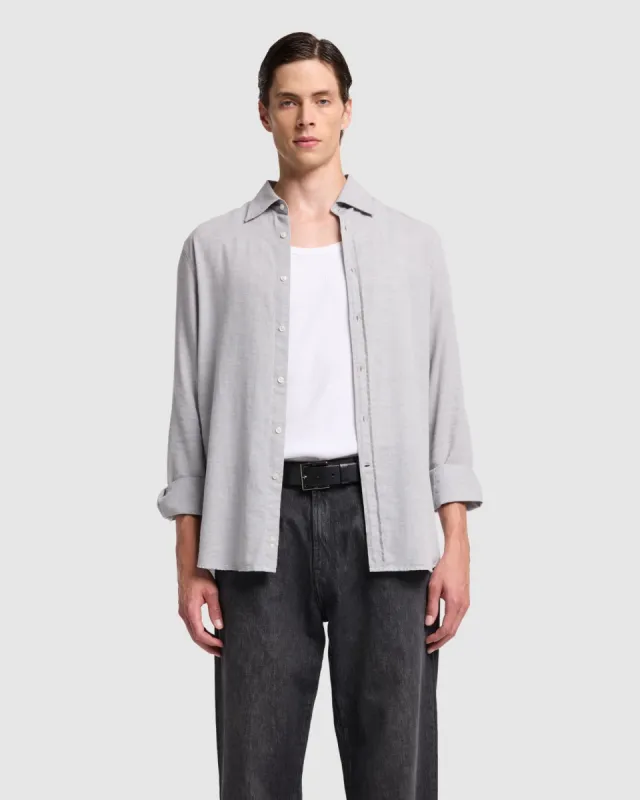 Cotton-Cashmere Button Up Shirt in Light Grey sold by 7 For All Mankind