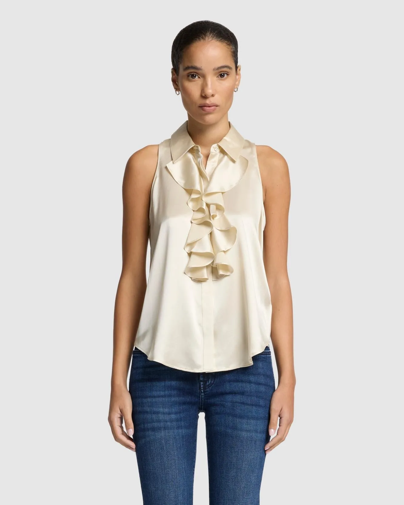 Silk Ruffle Bow Halter Top in Ivory sold by 7 For All Mankind