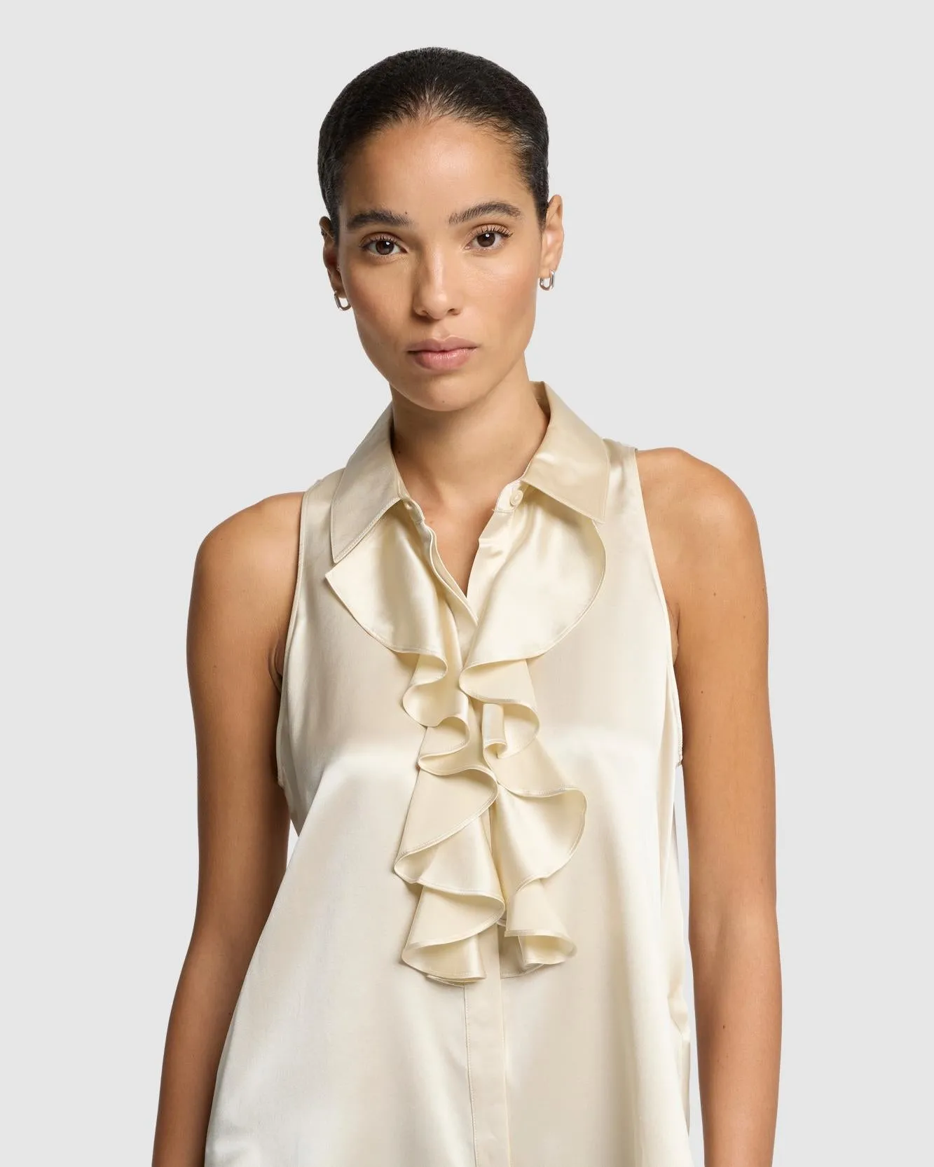 Silk Ruffle Bow Halter Top in Ivory sold by 7 For All Mankind product image thumbnail 3