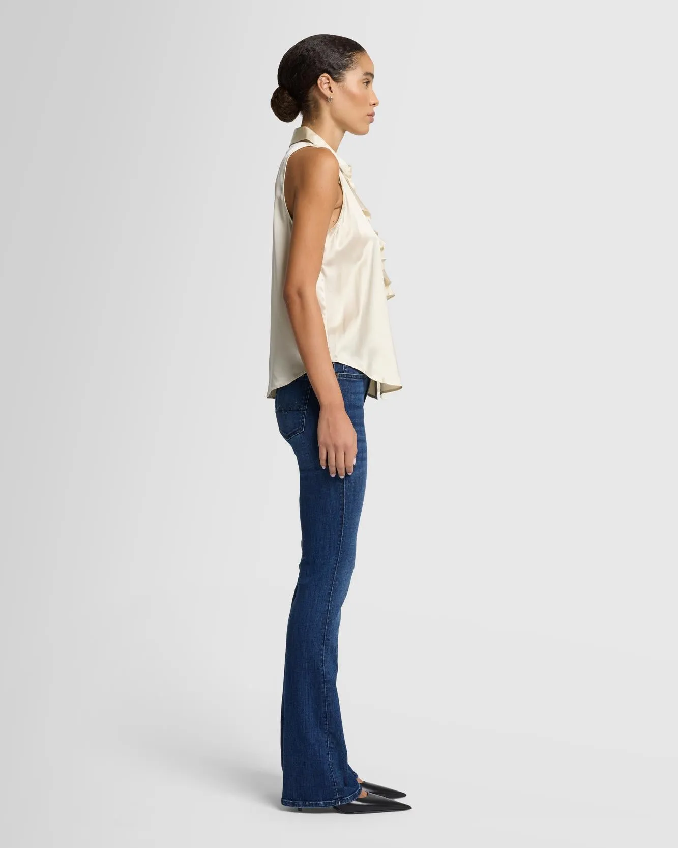 Silk Ruffle Bow Halter Top in Ivory sold by 7 For All Mankind product image thumbnail 5