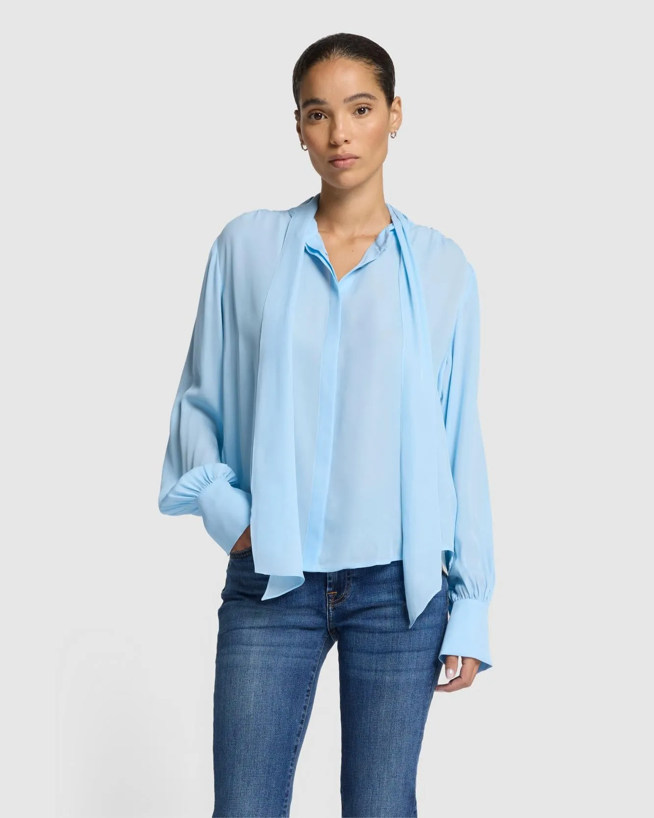 Silk Bow Shirt in Starburst sold by 7 For All Mankind