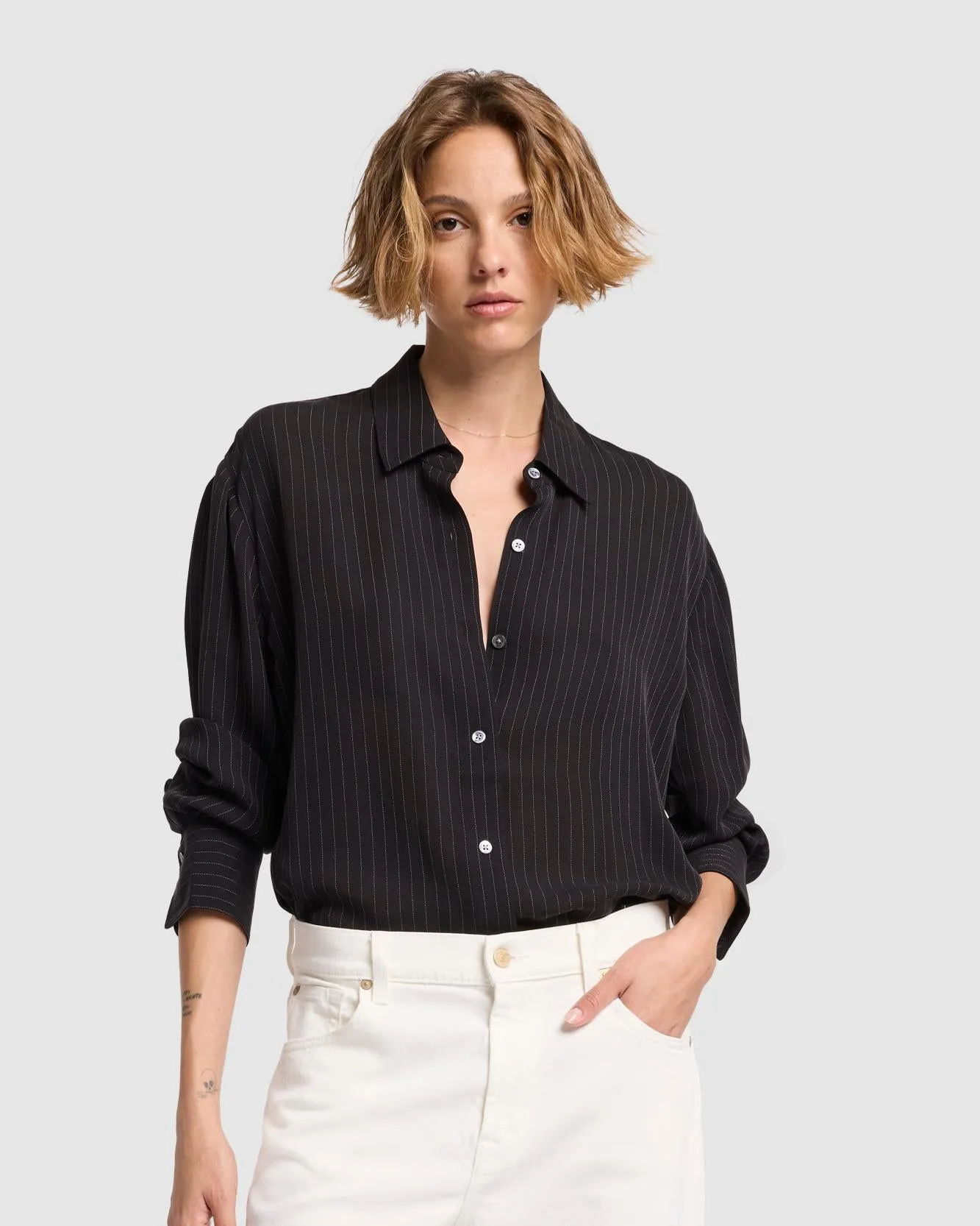 Oversized Button Up in Pinstripes sold by 7 For All Mankind