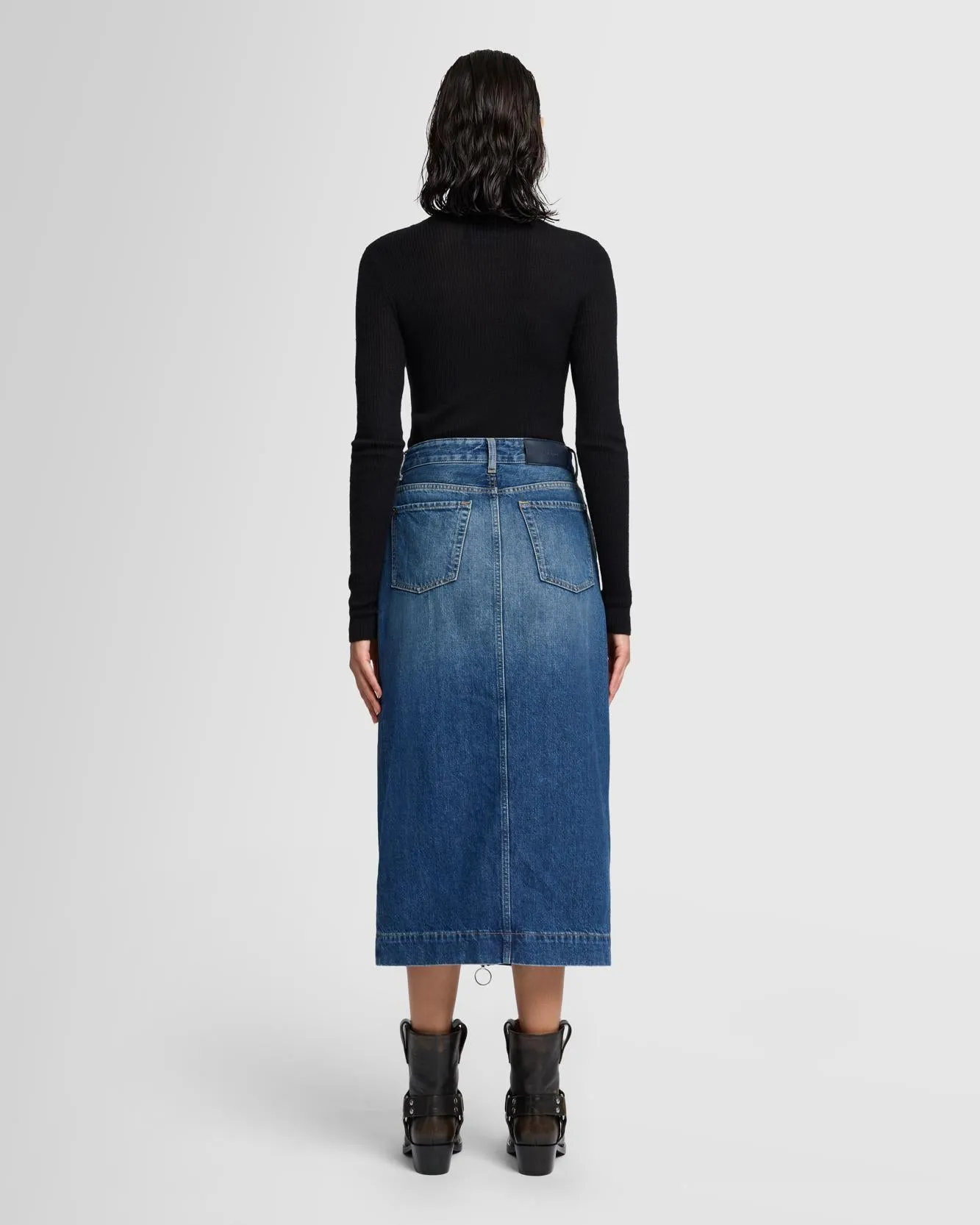 Amber Zip Denim Midi Skirt in Topic sold by 7 For All Mankind product image thumbnail 5