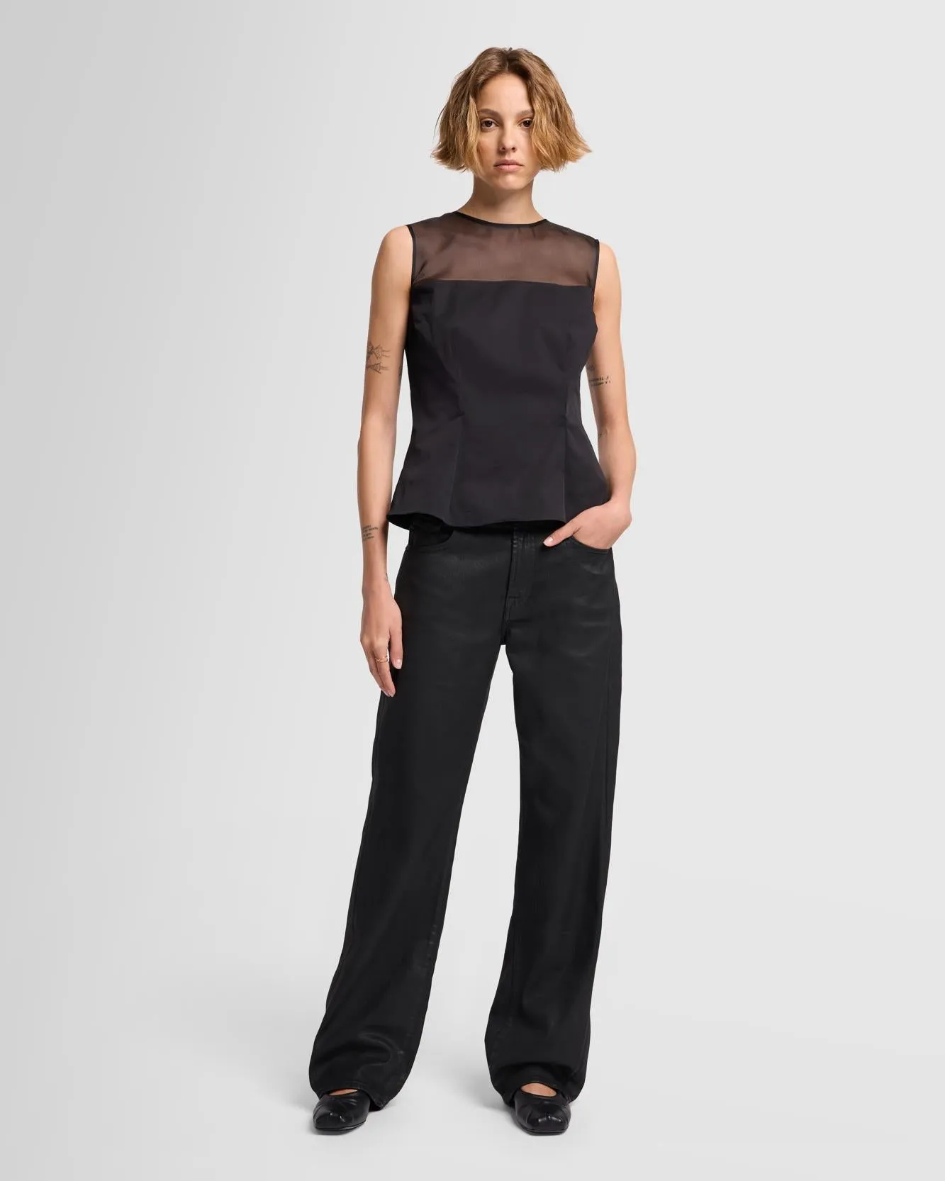 Sleeveless Sheer Organza Yoke Top sold by 7 For All Mankind product image thumbnail 2