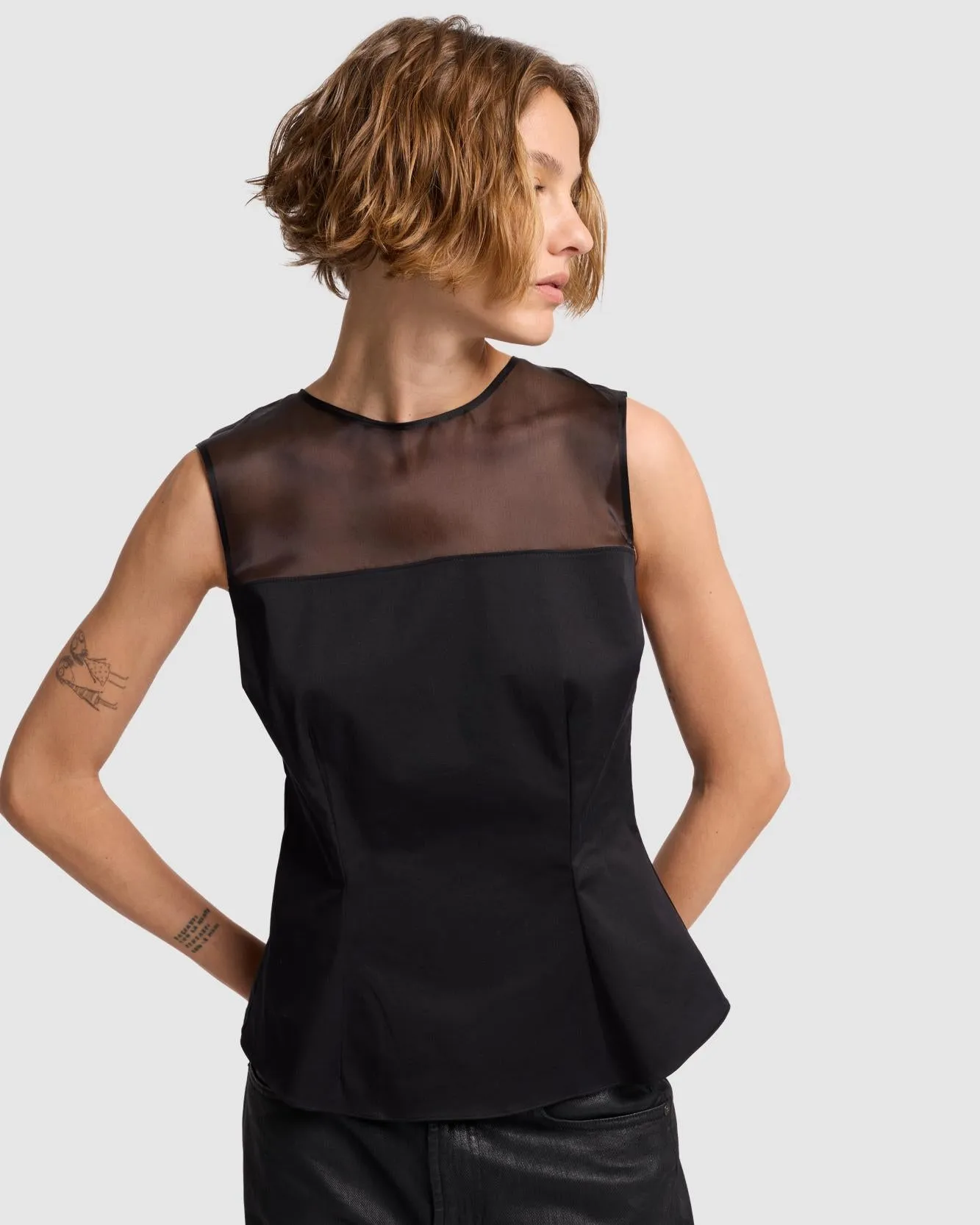 Sleeveless Sheer Organza Yoke Top sold by 7 For All Mankind product image thumbnail 3