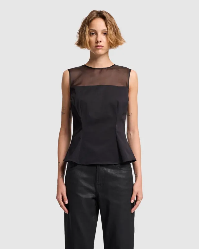 Sleeveless Sheer Organza Yoke Top sold by 7 For All Mankind
