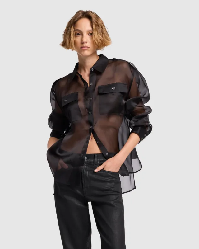 Sheer Organza Button Up Shirt sold by 7 For All Mankind