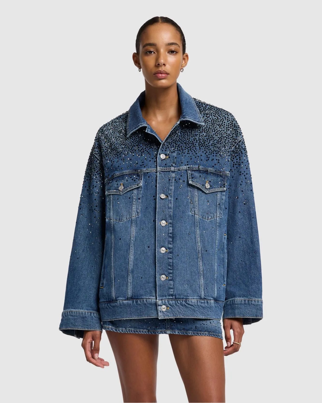 Oli Crystal Oversized Trucker Jacket in Candy sold by 7 For All Mankind