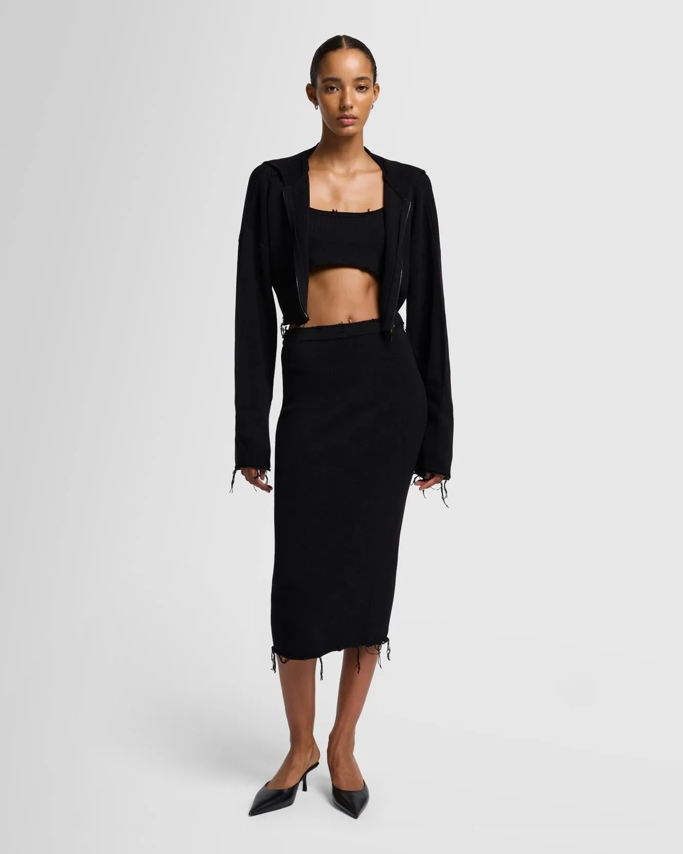 Distressed Knit Cropped Tank in Black sold by 7 For All Mankind product image thumbnail 2