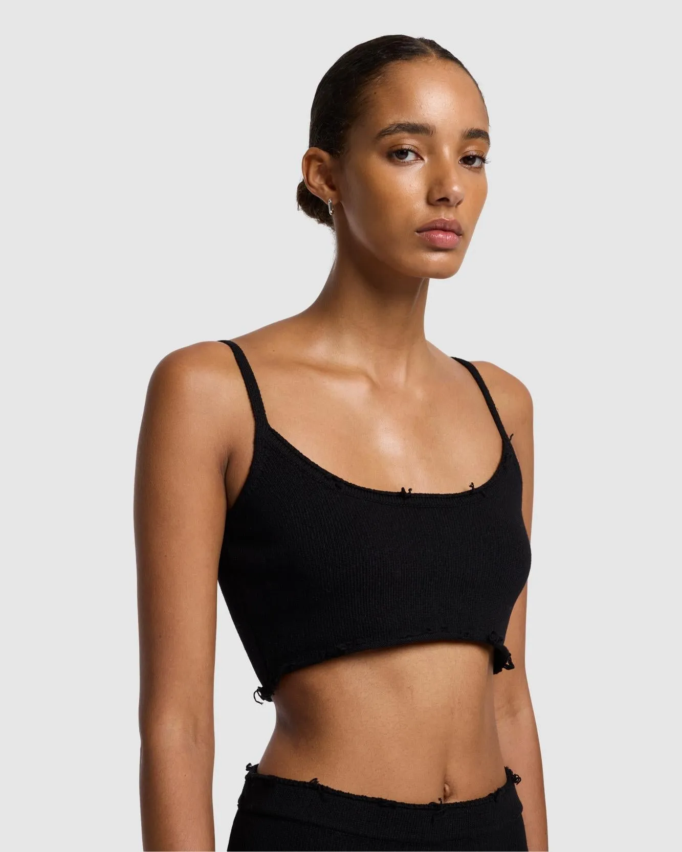 Distressed Knit Cropped Tank in Black sold by 7 For All Mankind product image thumbnail 3