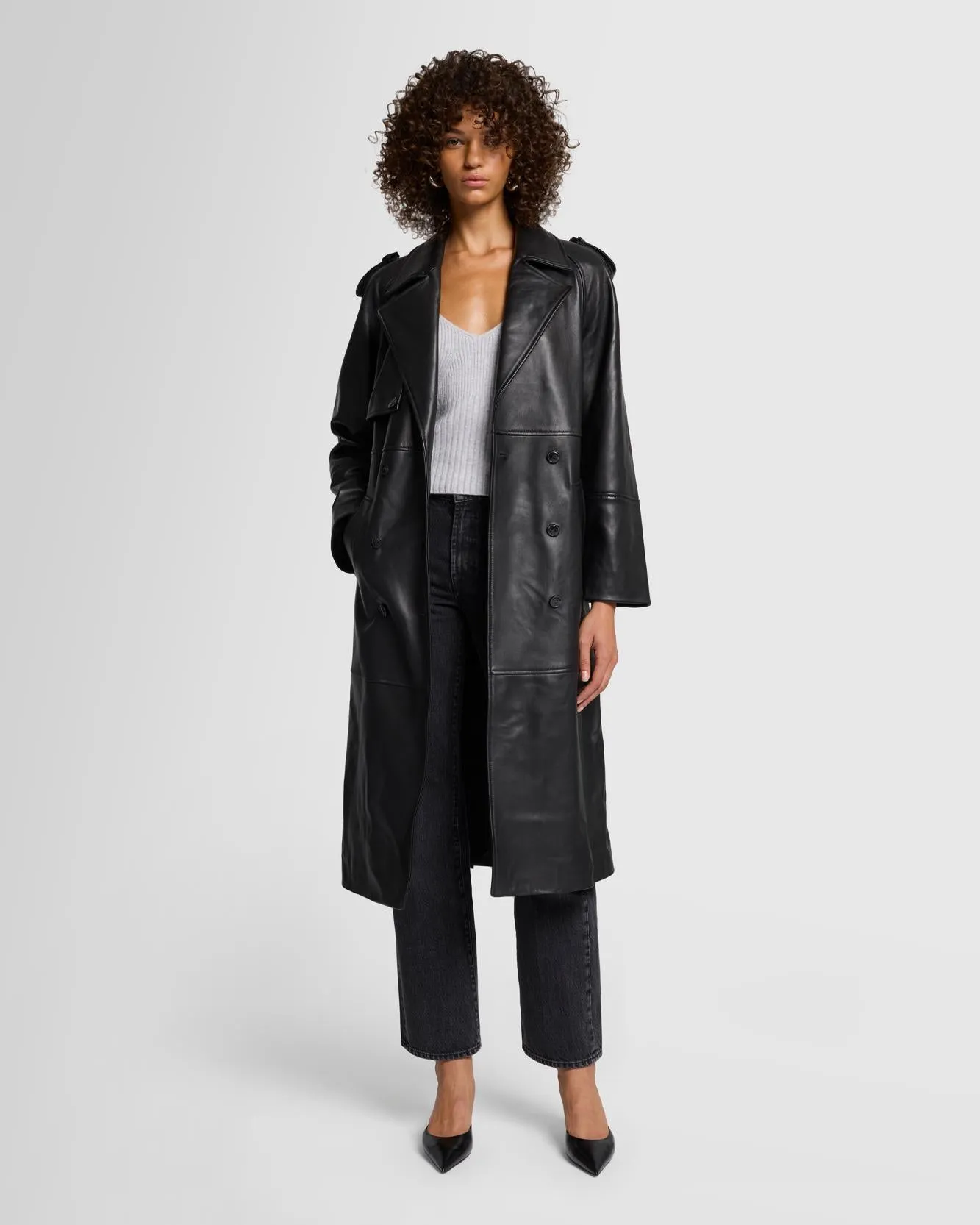 Italian Leather Trench Coat in Black sold by 7 For All Mankind product image thumbnail 2