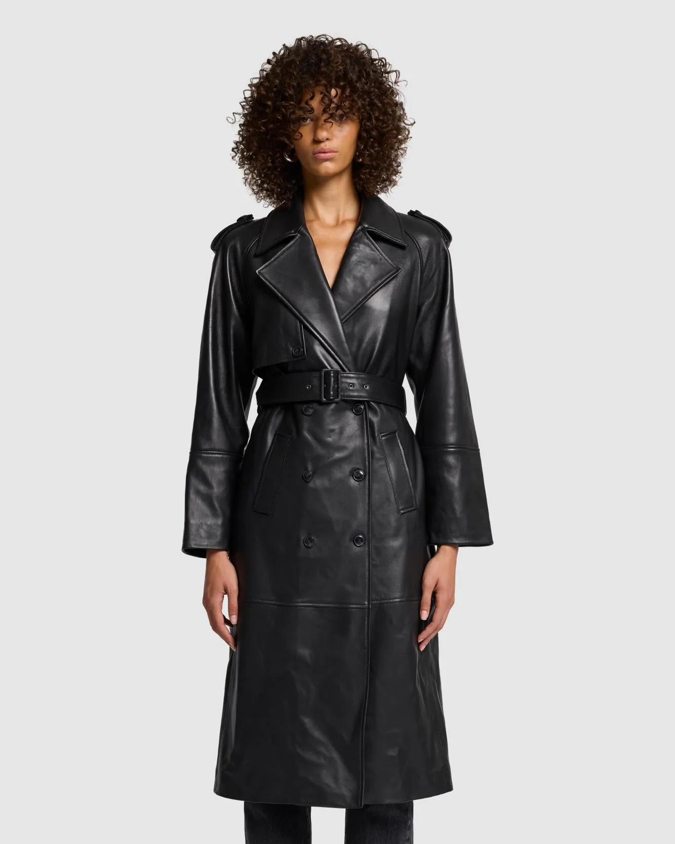 Italian Leather Trench Coat in Black sold by 7 For All Mankind