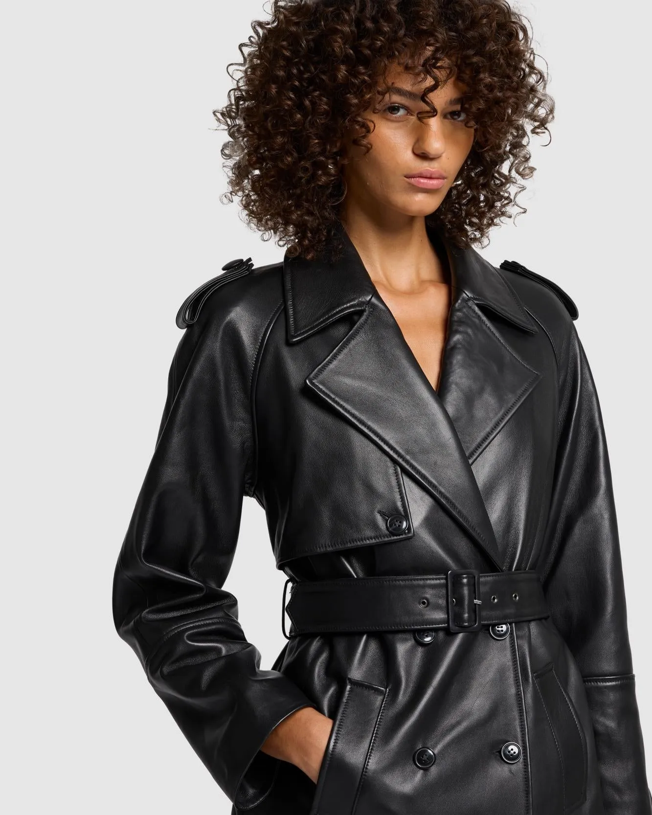 Italian Leather Trench Coat in Black sold by 7 For All Mankind product image thumbnail 3