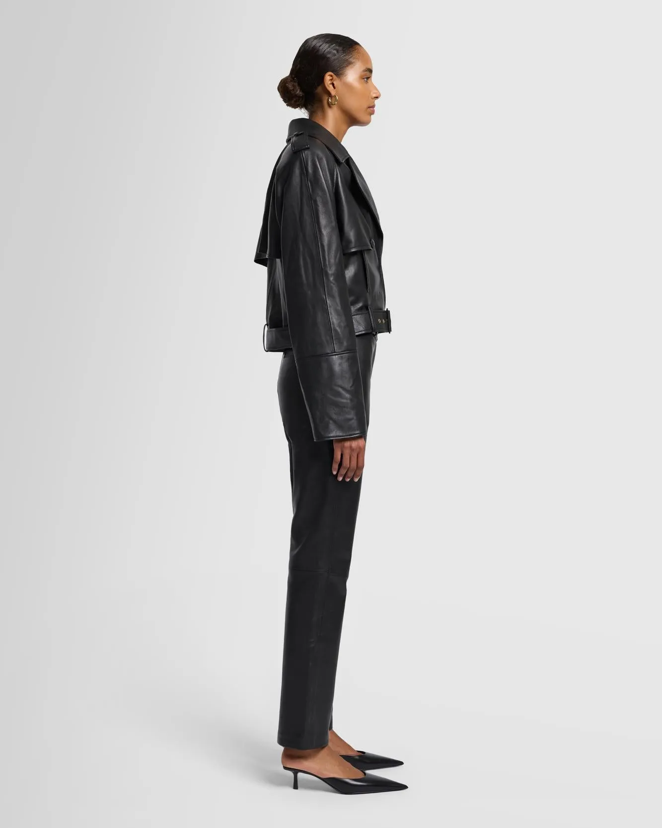 Italian Leather Cropped Moto Jacket in Black sold by 7 For All Mankind product image thumbnail 5