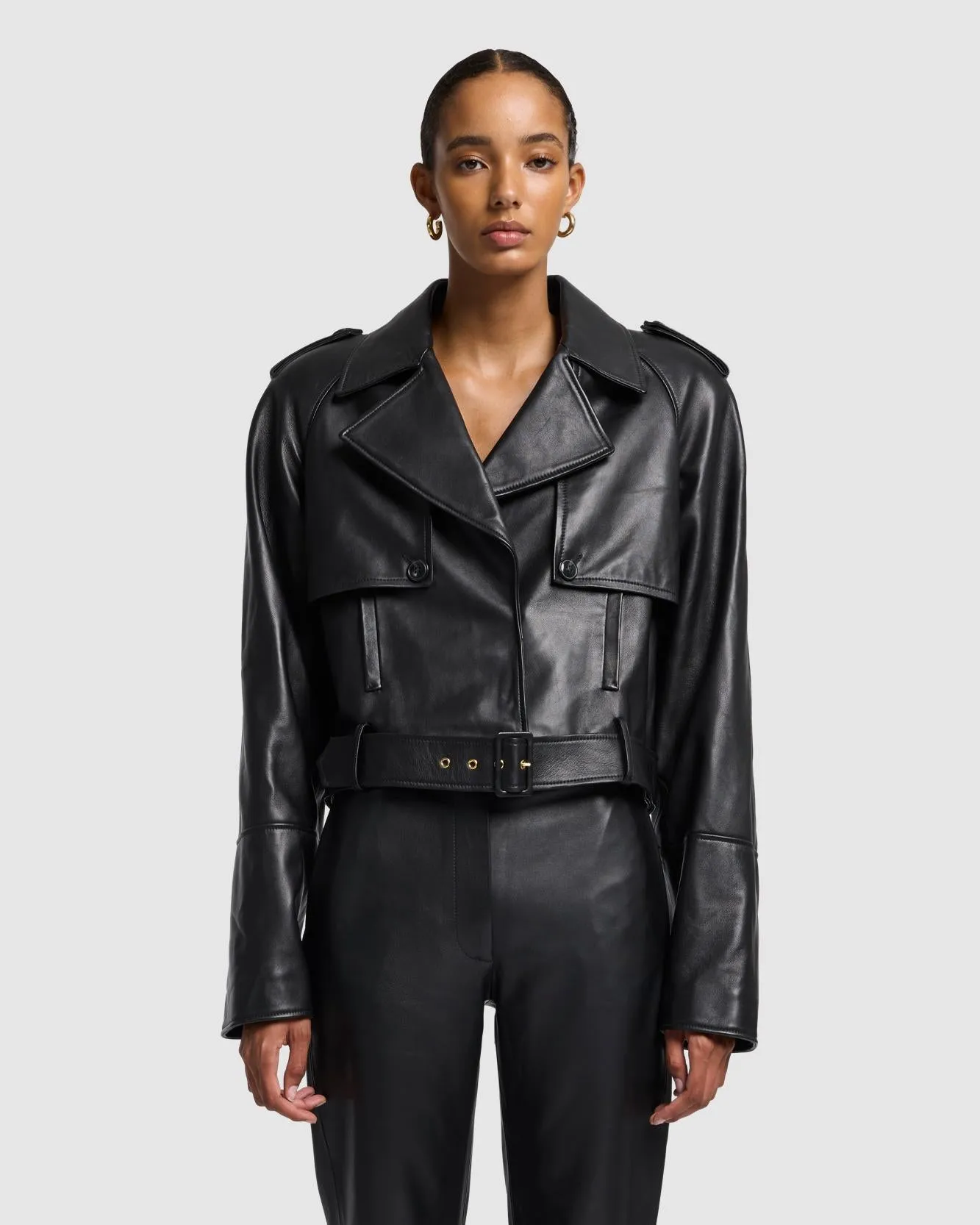 Italian Leather Cropped Moto Jacket in Black sold by 7 For All Mankind