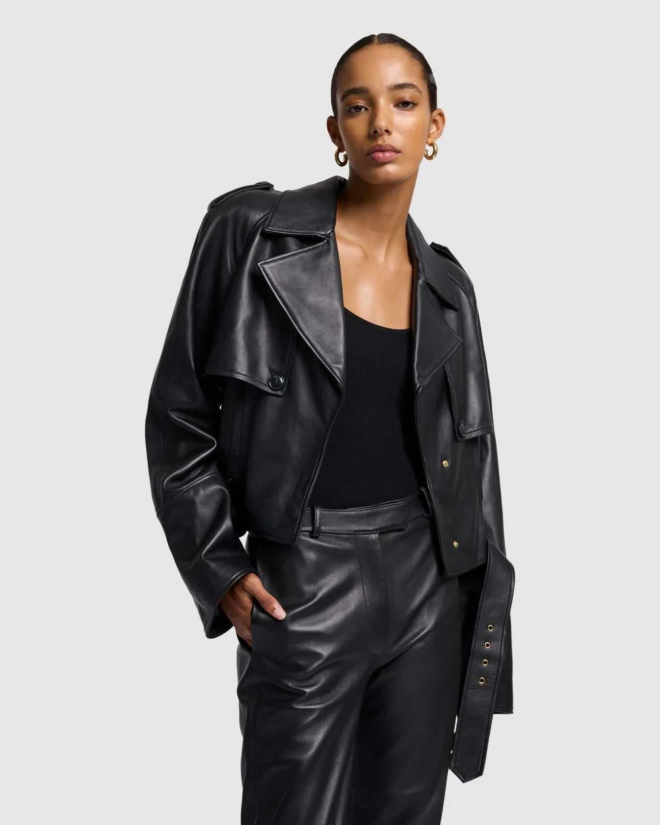 Italian Leather Cropped Moto Jacket in Black sold by 7 For All Mankind product image thumbnail 2
