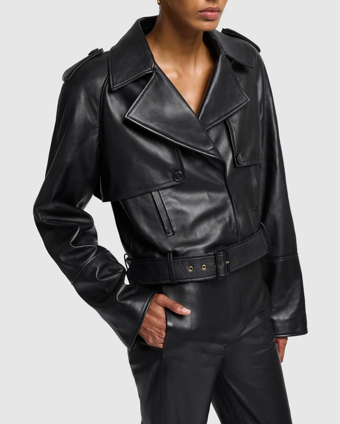 Italian Leather Cropped Moto Jacket in Black sold by 7 For All Mankind product image thumbnail 3
