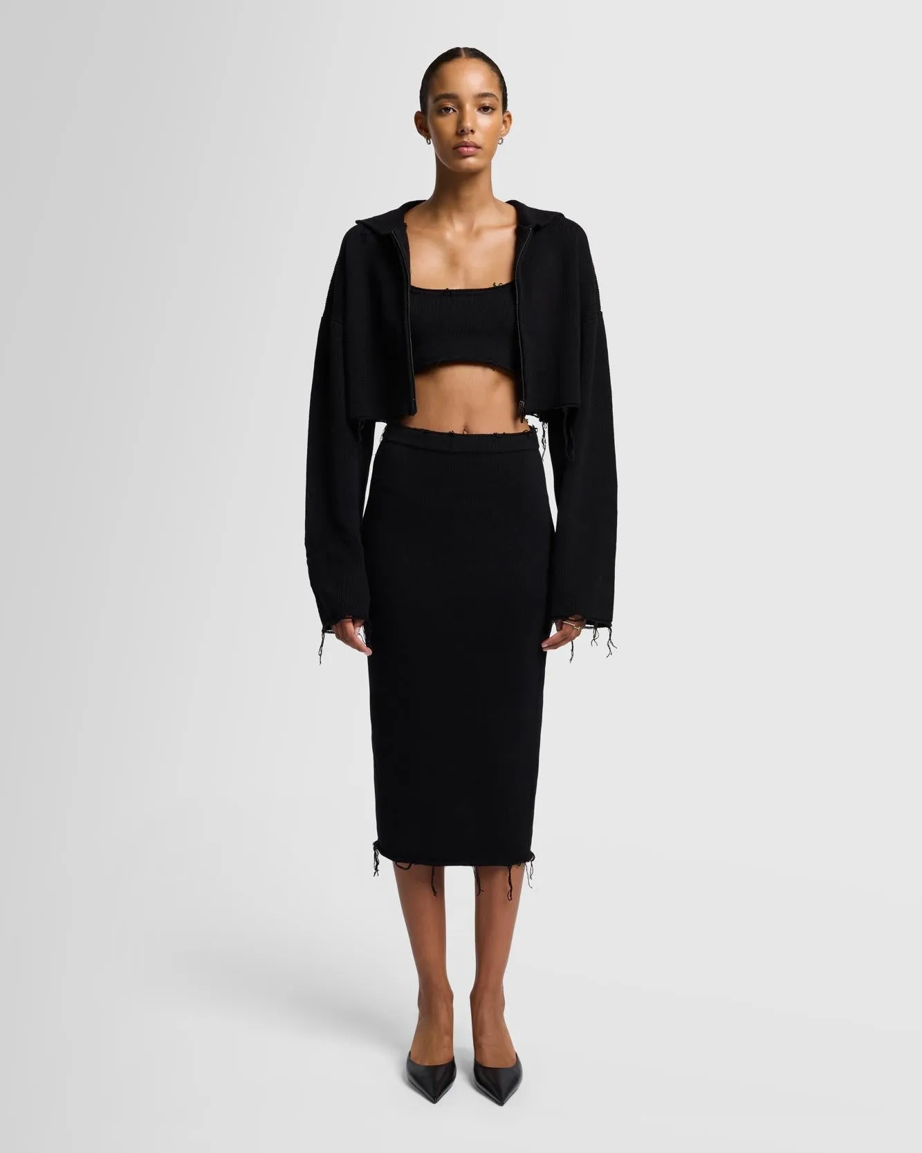 Distressed Knit Cropped Hoodie in Black sold by 7 For All Mankind product image thumbnail 2