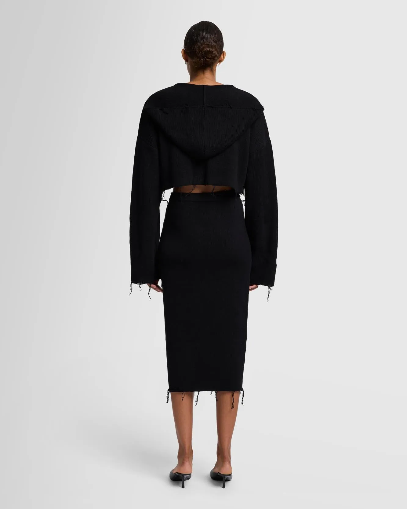 Distressed Knit Cropped Hoodie in Black sold by 7 For All Mankind product image thumbnail 4