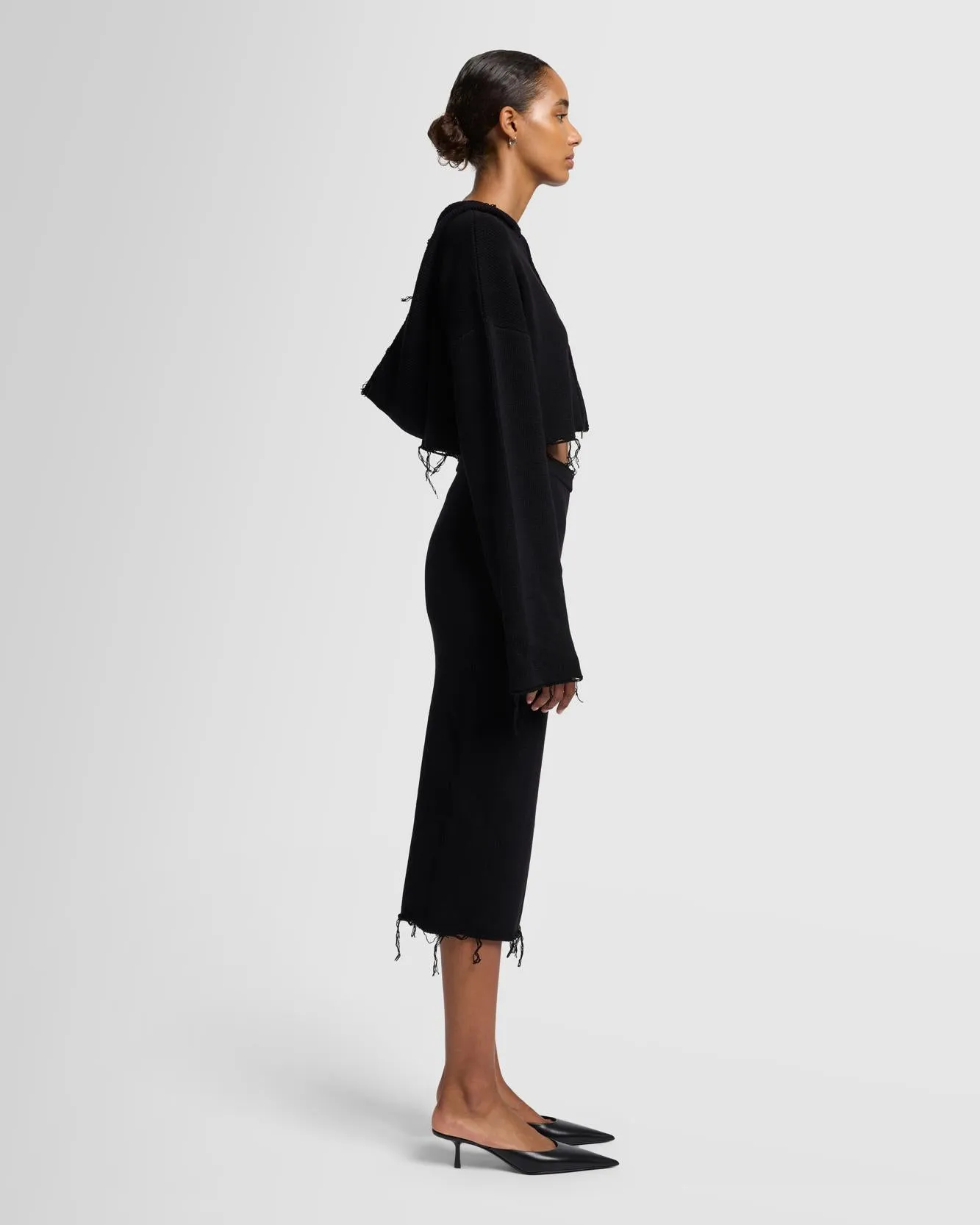 Distressed Knit Cropped Hoodie in Black sold by 7 For All Mankind product image thumbnail 5
