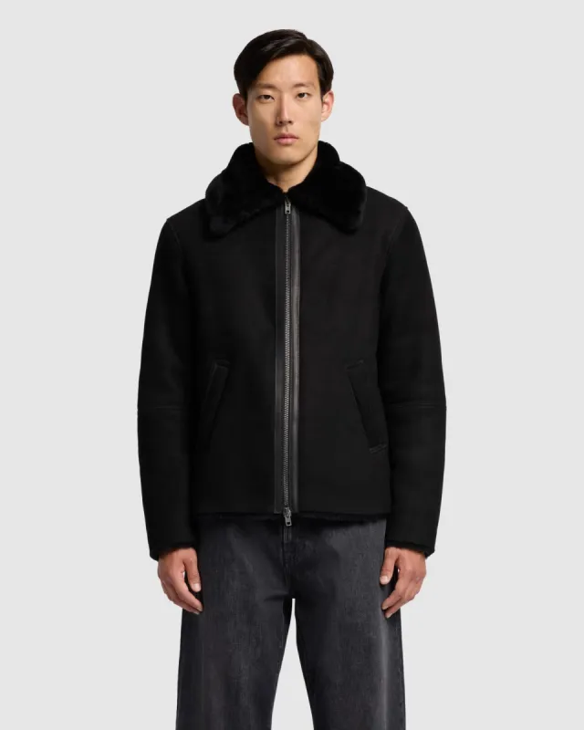 Leather Shearling Jacket in Black sold by 7 For All Mankind