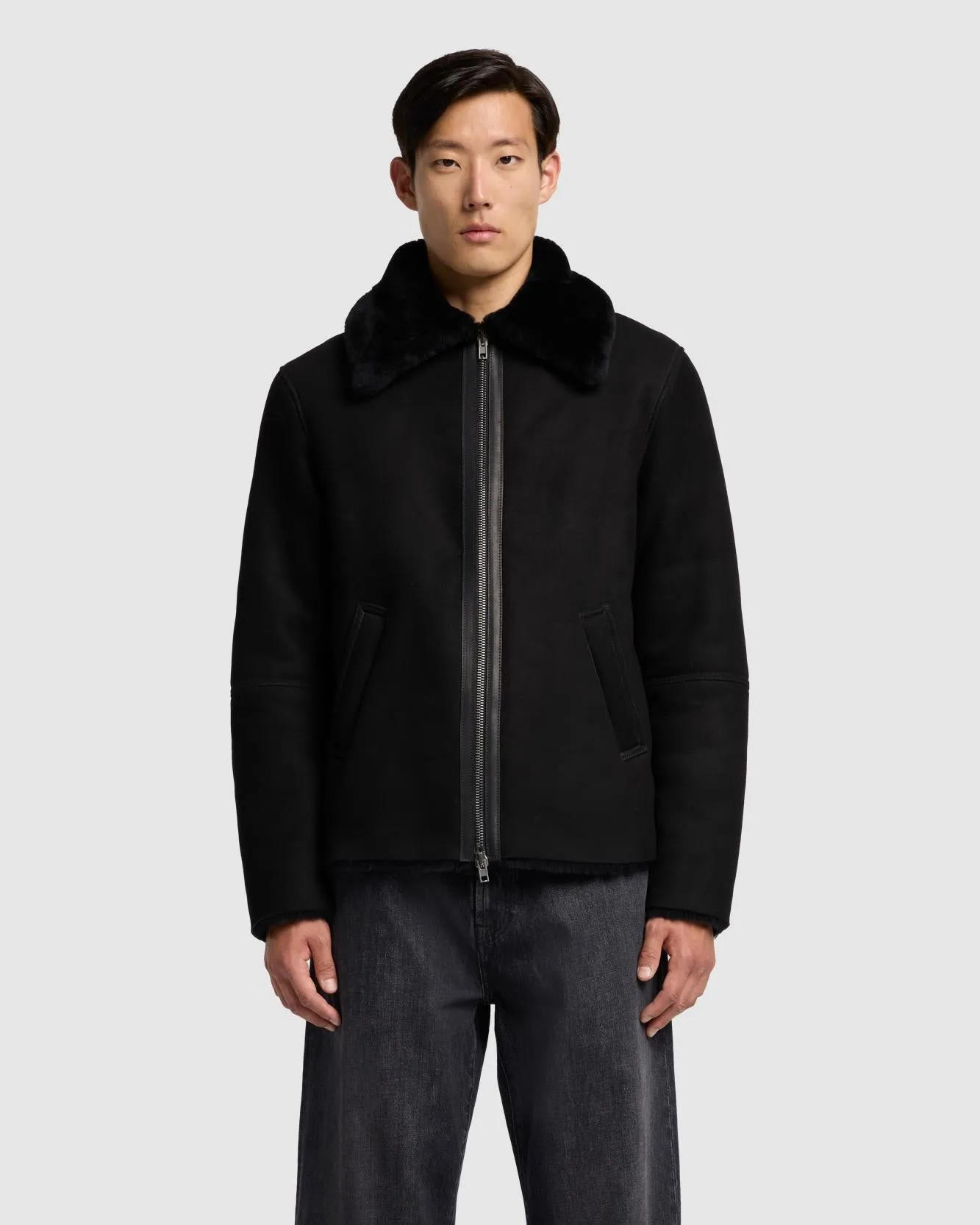 Leather Shearling Jacket in Black sold by 7 For All Mankind