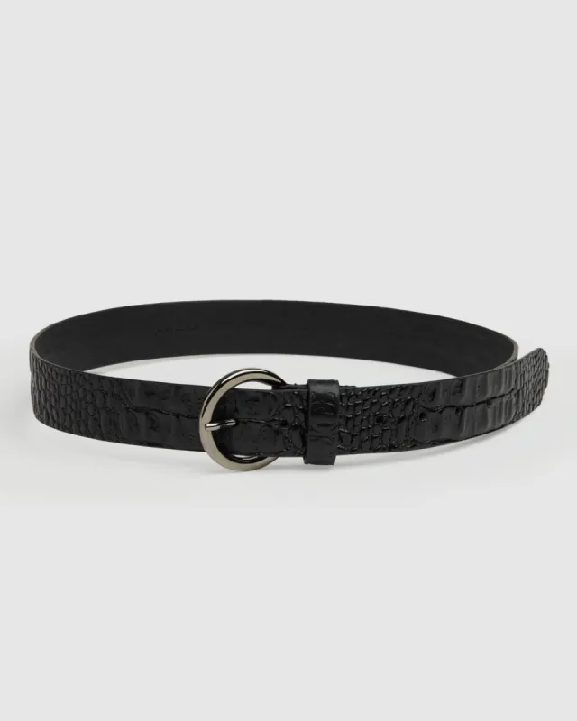 Croc Embossed Italian Leather Belt in Black sold by 7 For All Mankind