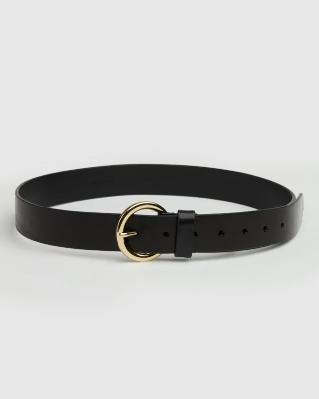 Round Buckle Italian Leather Belt in Black sold by 7 For All Mankind