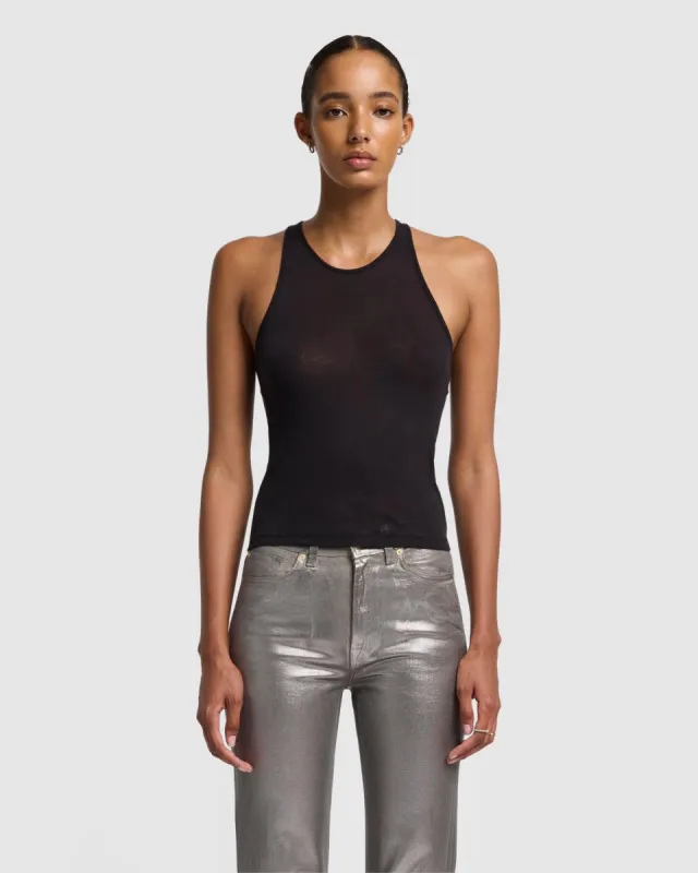 Sheer Racerback Tank in Black sold by 7 For All Mankind