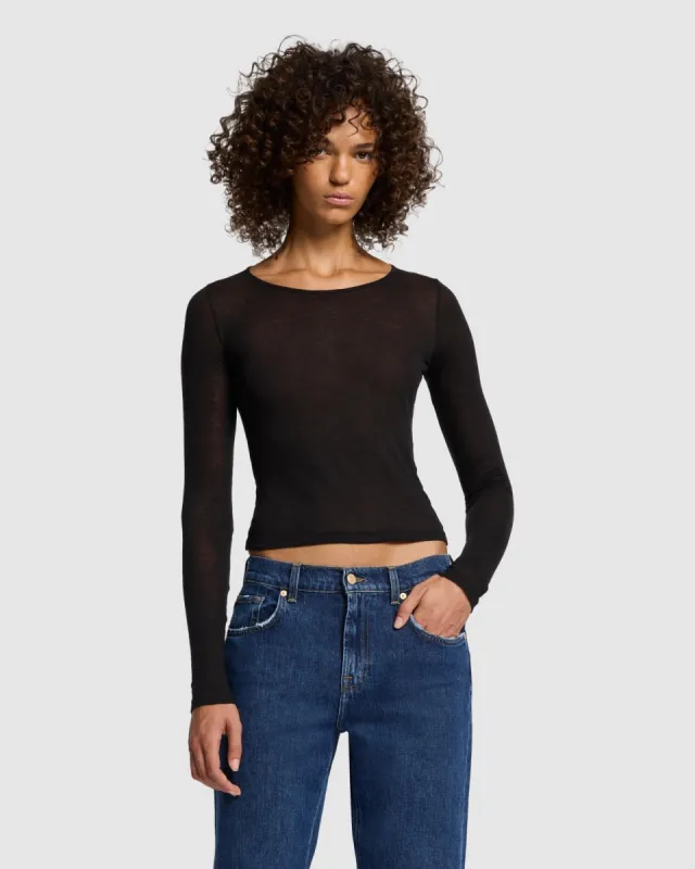 Sheer Long Sleeve Tee in Black sold by 7 For All Mankind