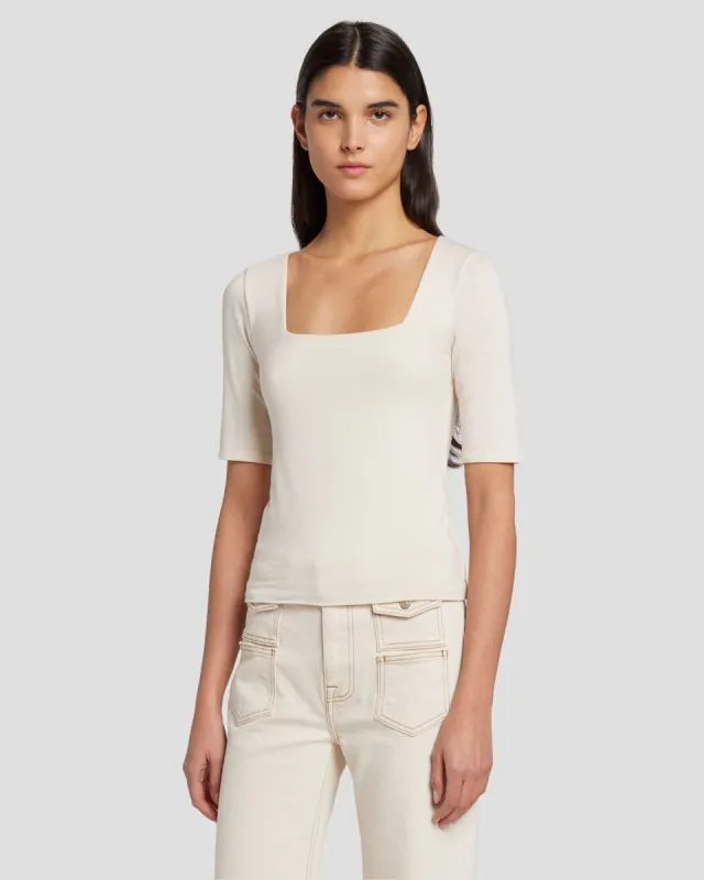 Square Neck Top in Cream sold by 7 For All Mankind