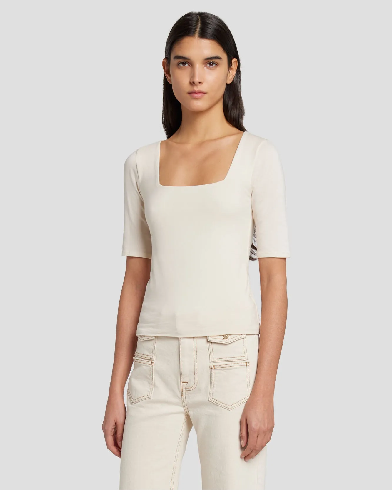 Square Neck Top in Cream sold by 7 For All Mankind