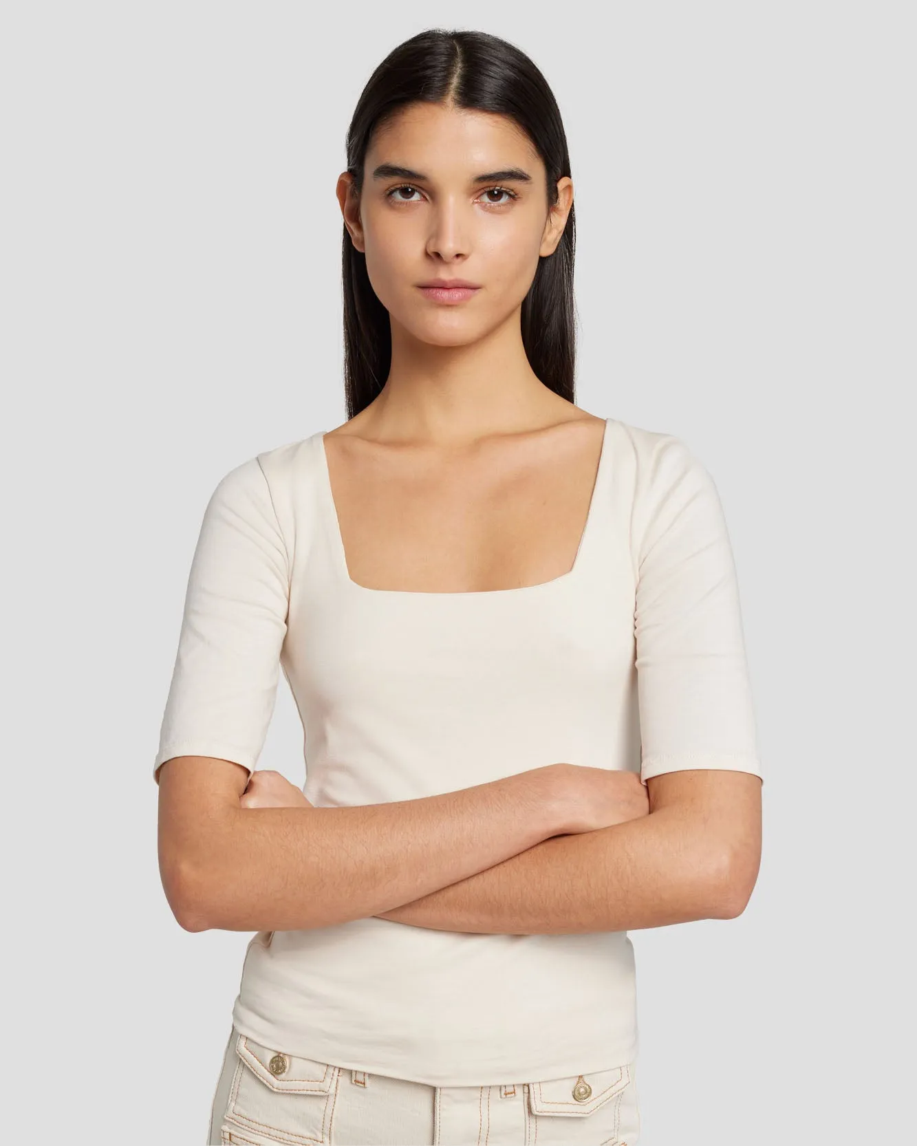 Square Neck Top in Cream sold by 7 For All Mankind product image thumbnail 3