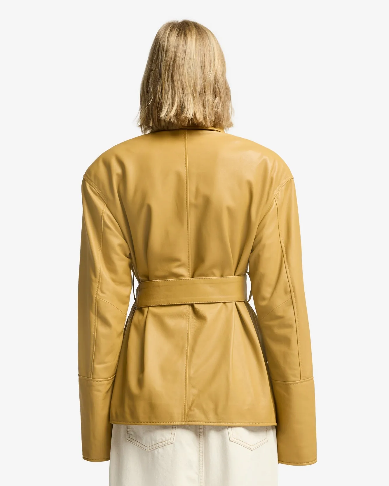 Sahariana Leather Cropped Trench in Honey sold by 7 For All Mankind product image thumbnail 5