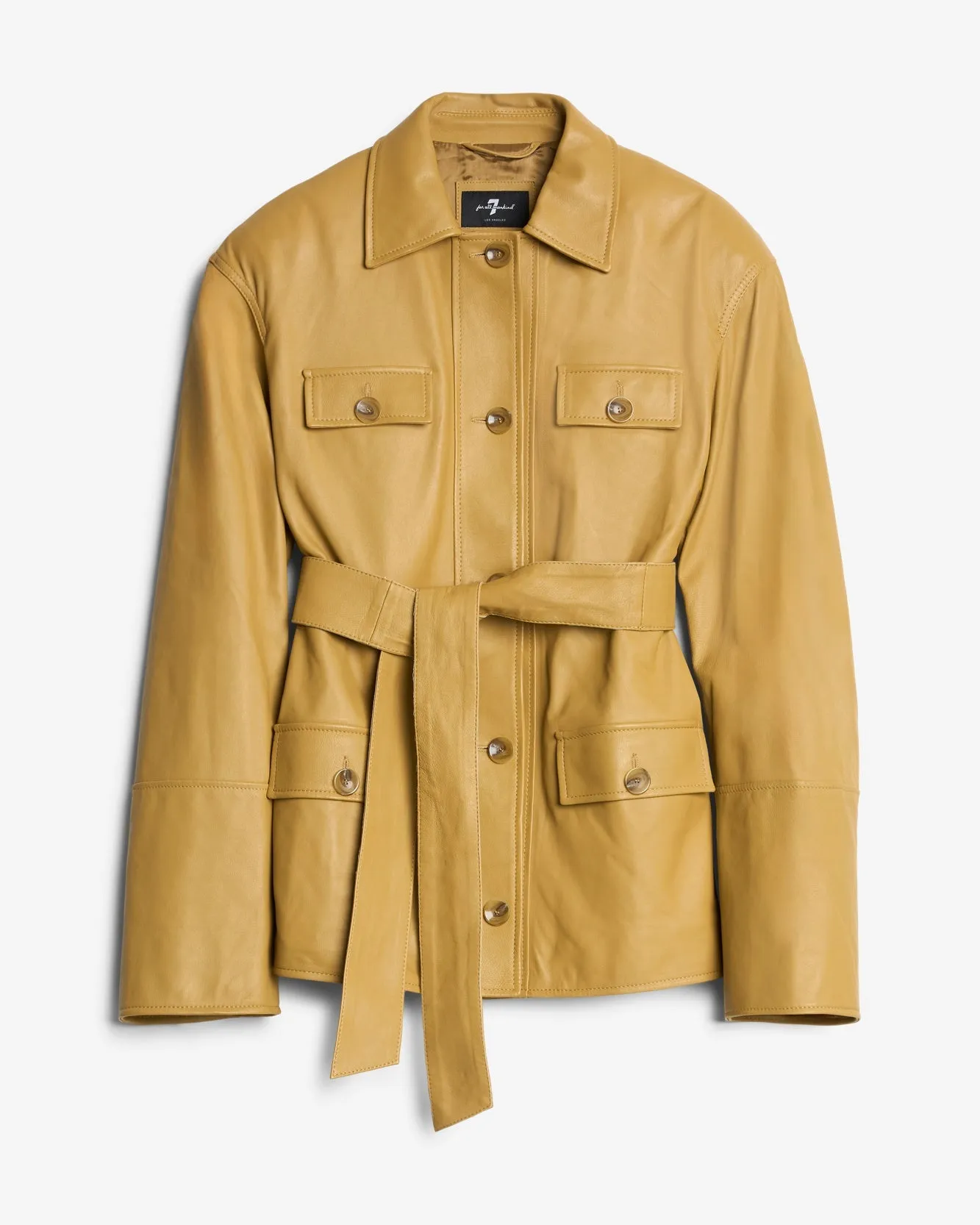 Sahariana Leather Cropped Trench in Honey sold by 7 For All Mankind