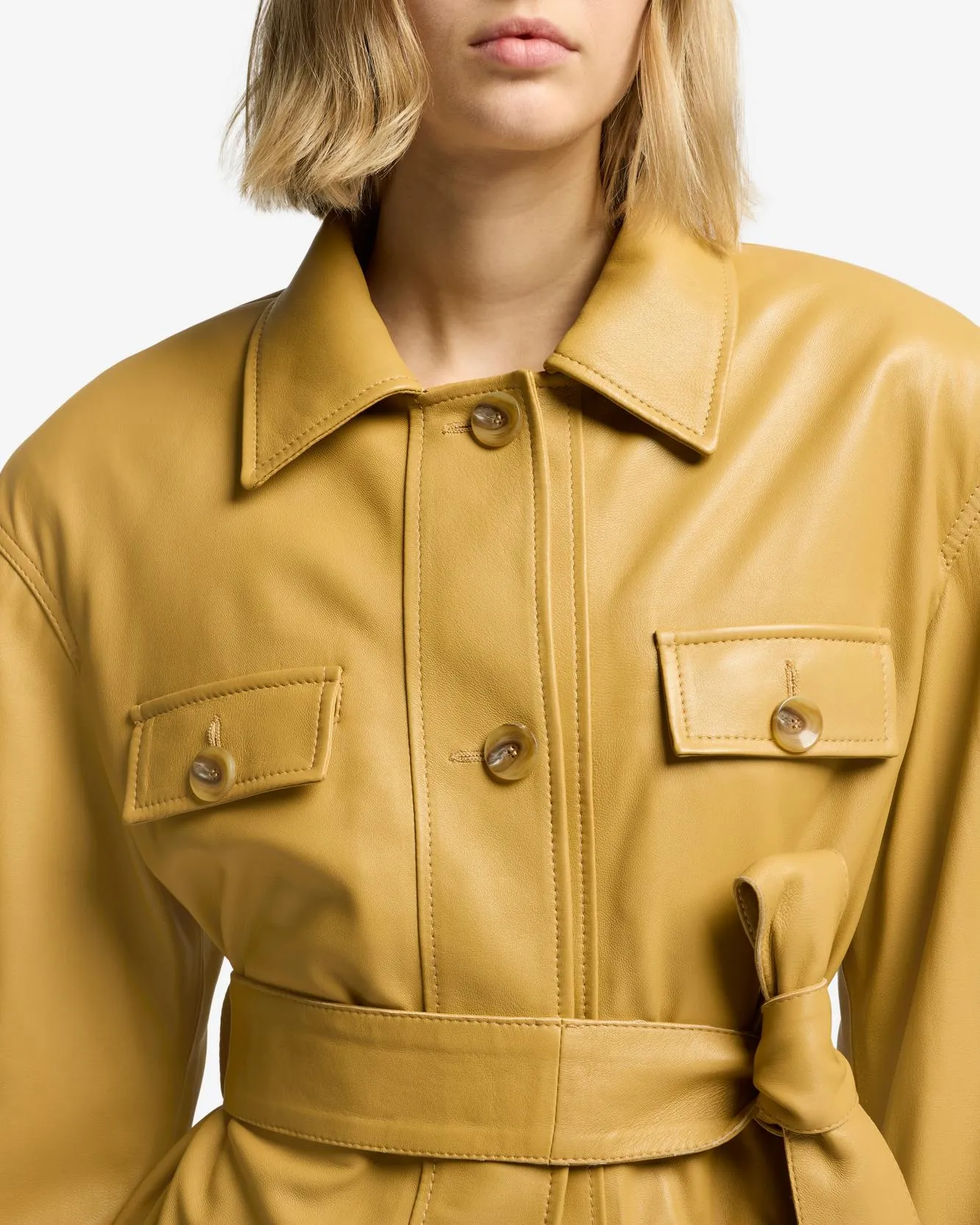 Sahariana Leather Cropped Trench in Honey sold by 7 For All Mankind product image thumbnail 4