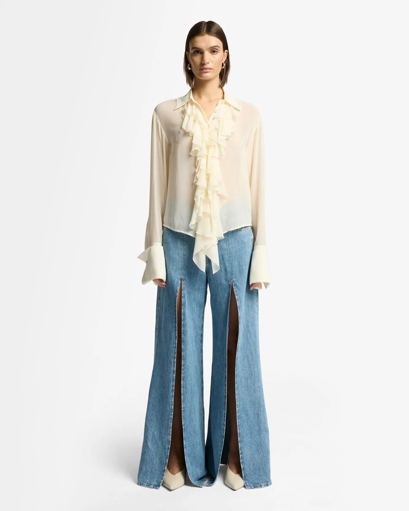 Silk Ruffle Shirt in Solitary Star sold by 7 For All Mankind product image thumbnail 3