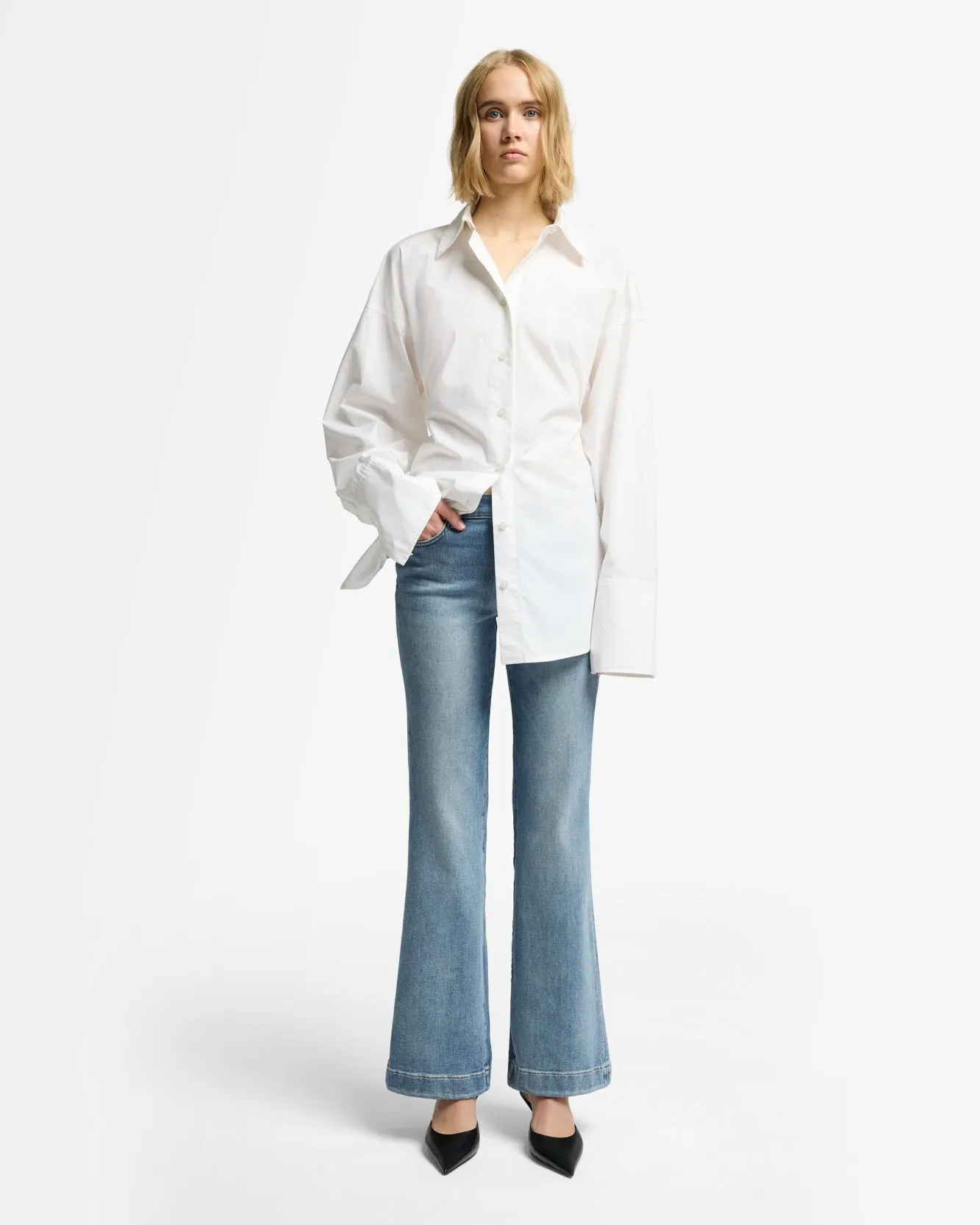 Open Back Poplin Shirt in White sold by 7 For All Mankind product image thumbnail 3