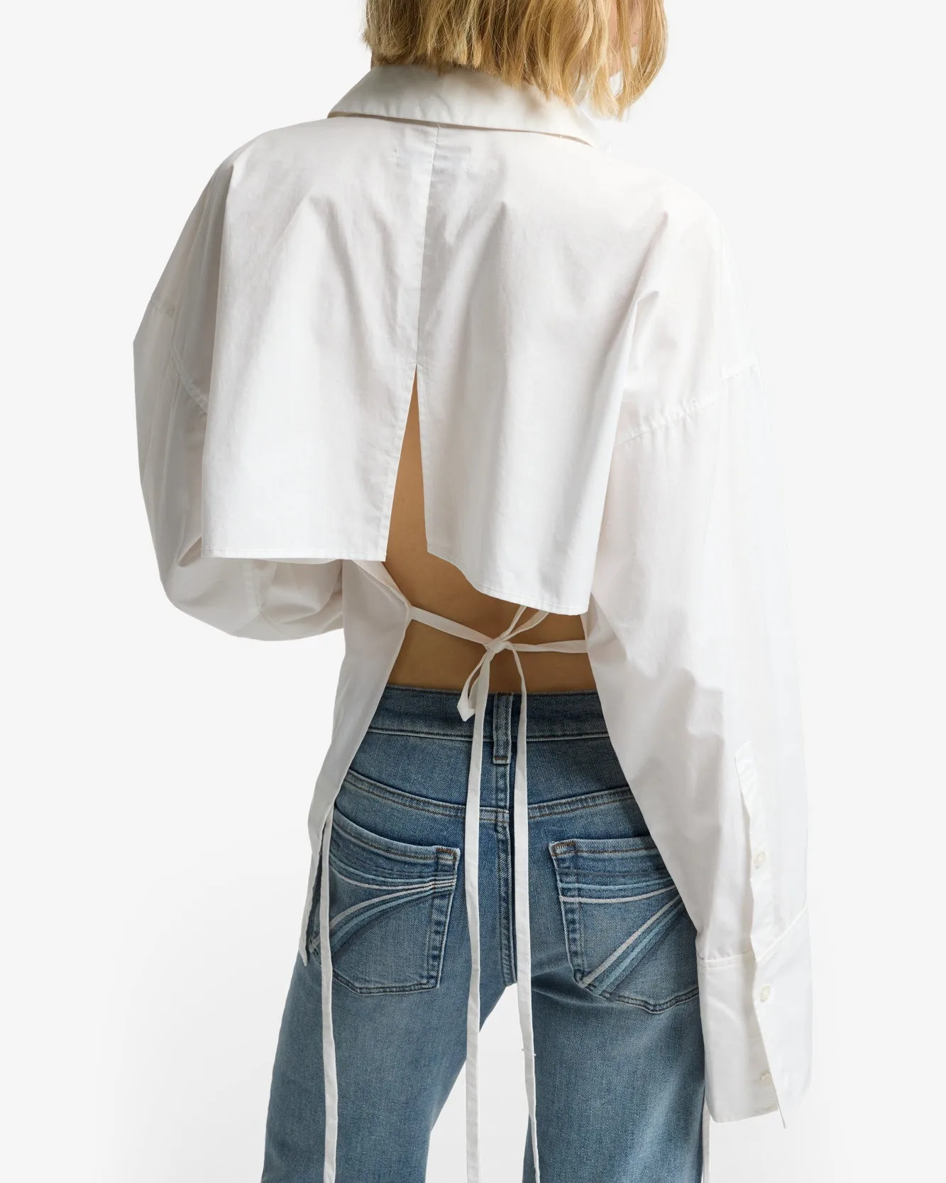 Open Back Poplin Shirt in White sold by 7 For All Mankind product image thumbnail 4