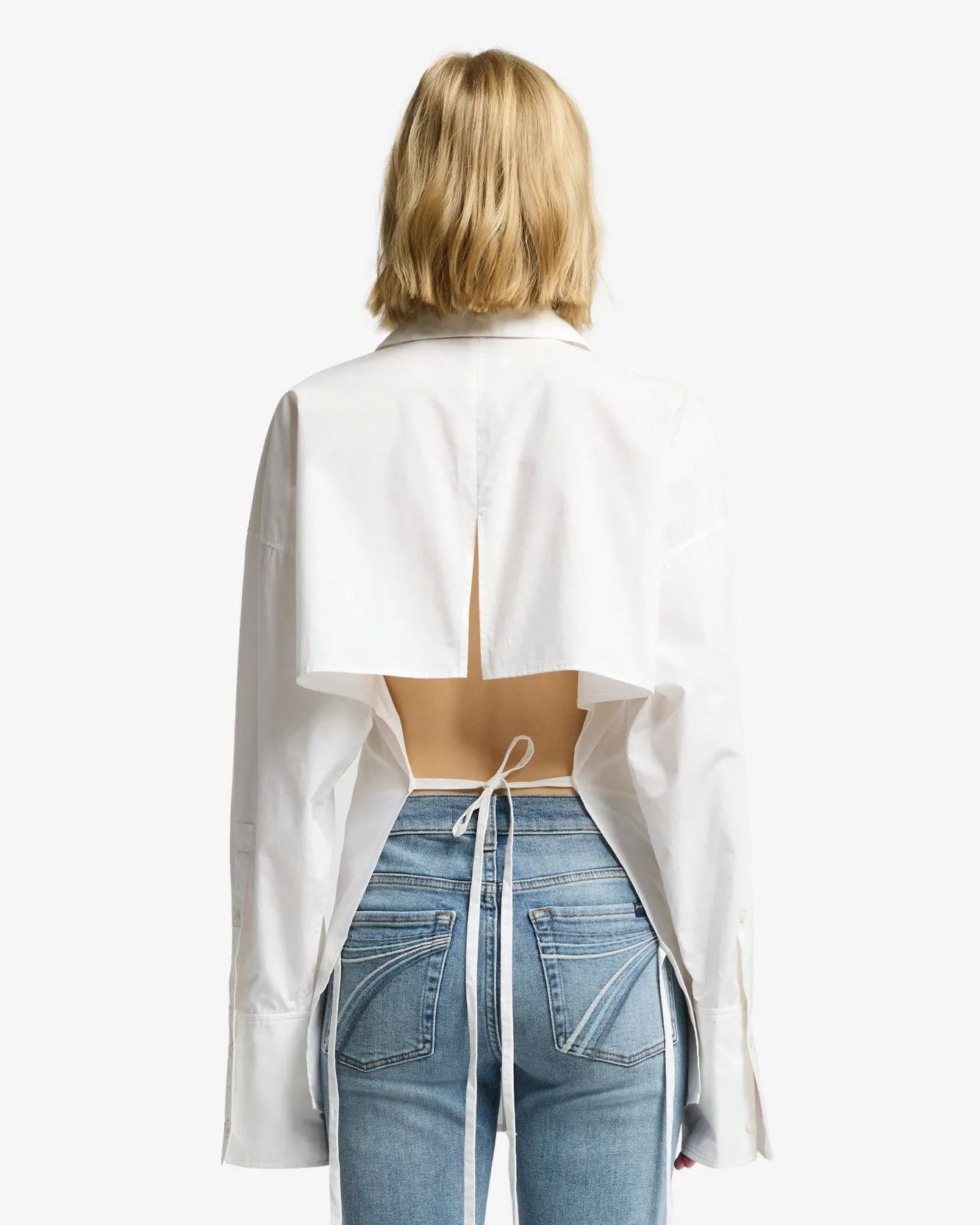 Open Back Poplin Shirt in White sold by 7 For All Mankind product image thumbnail 5