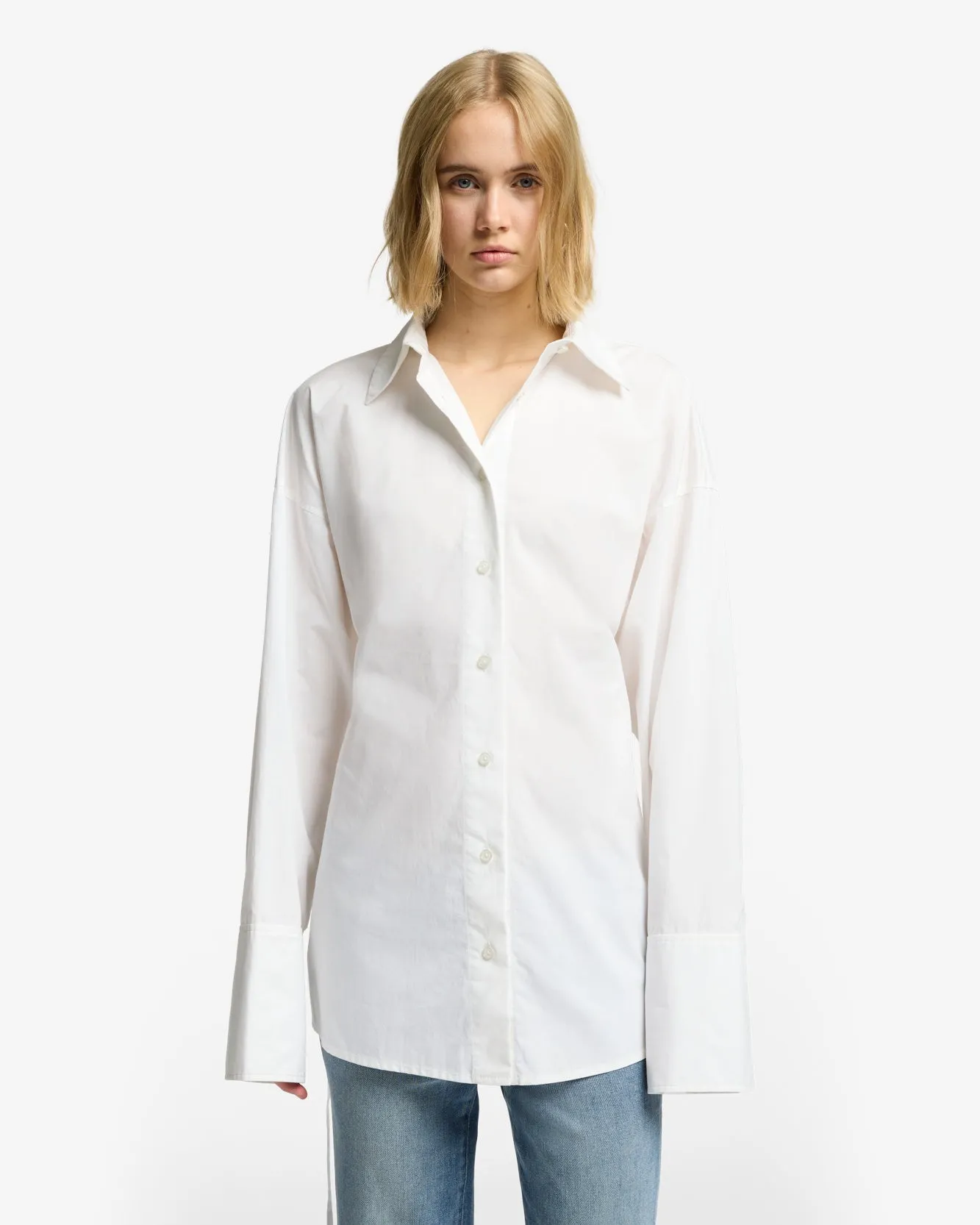 Open Back Poplin Shirt in White sold by 7 For All Mankind product image thumbnail 2