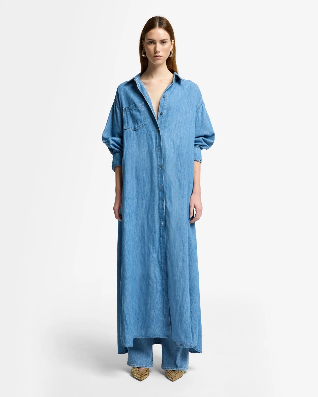 Indigo Linen Maxi Shirtdress in Icy sold by 7 For All Mankind product image thumbnail 2
